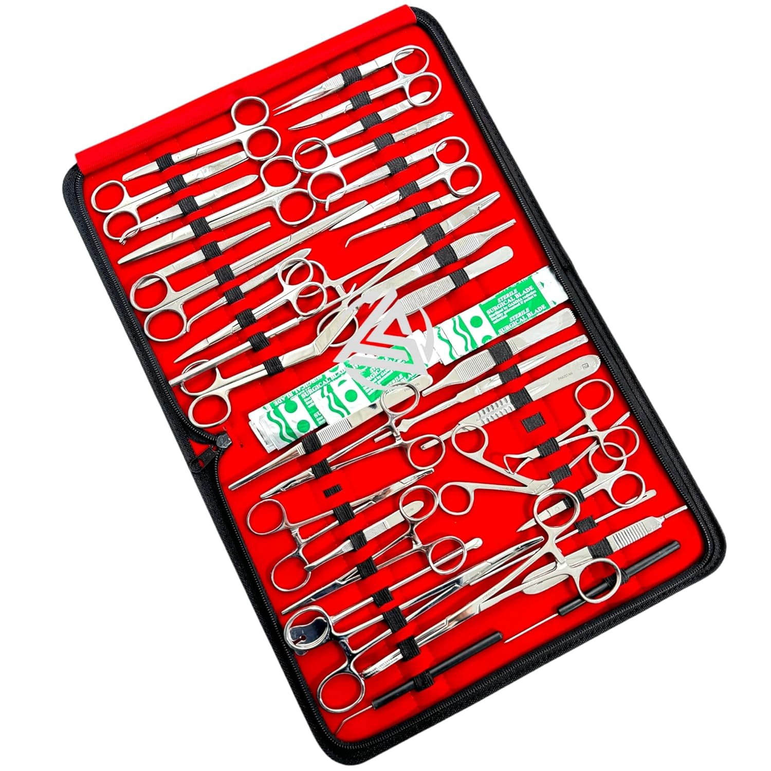 CYNAMED-New 167 PC !Veterinary !Needle Holder,Scissors,HEMOSTAT Forceps,Scalpel Handles,Scalpel Blades-Instruments (All in ONE)-Zipper Case
