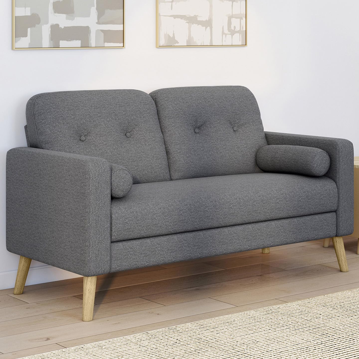 IDMarket - CLAIRE Divano scandinavo dritto a 2 posti in tessuto grigio antracite