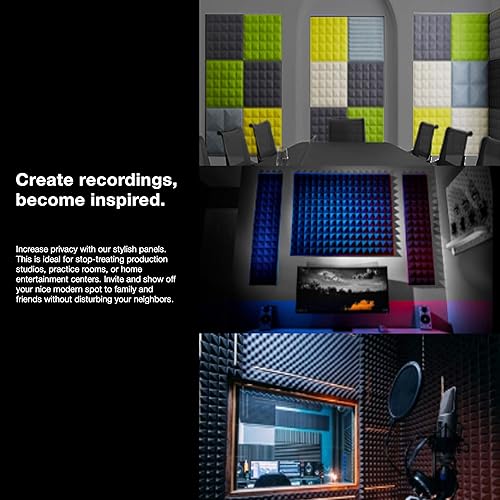 Miniatura 6 de Fstop Labs - Paneles acústicos de 2 x 12 x 12 pulgadas, paneles de espuma acústica biselados de 9 bloques, paneles de sonido, cuñas de aislamiento