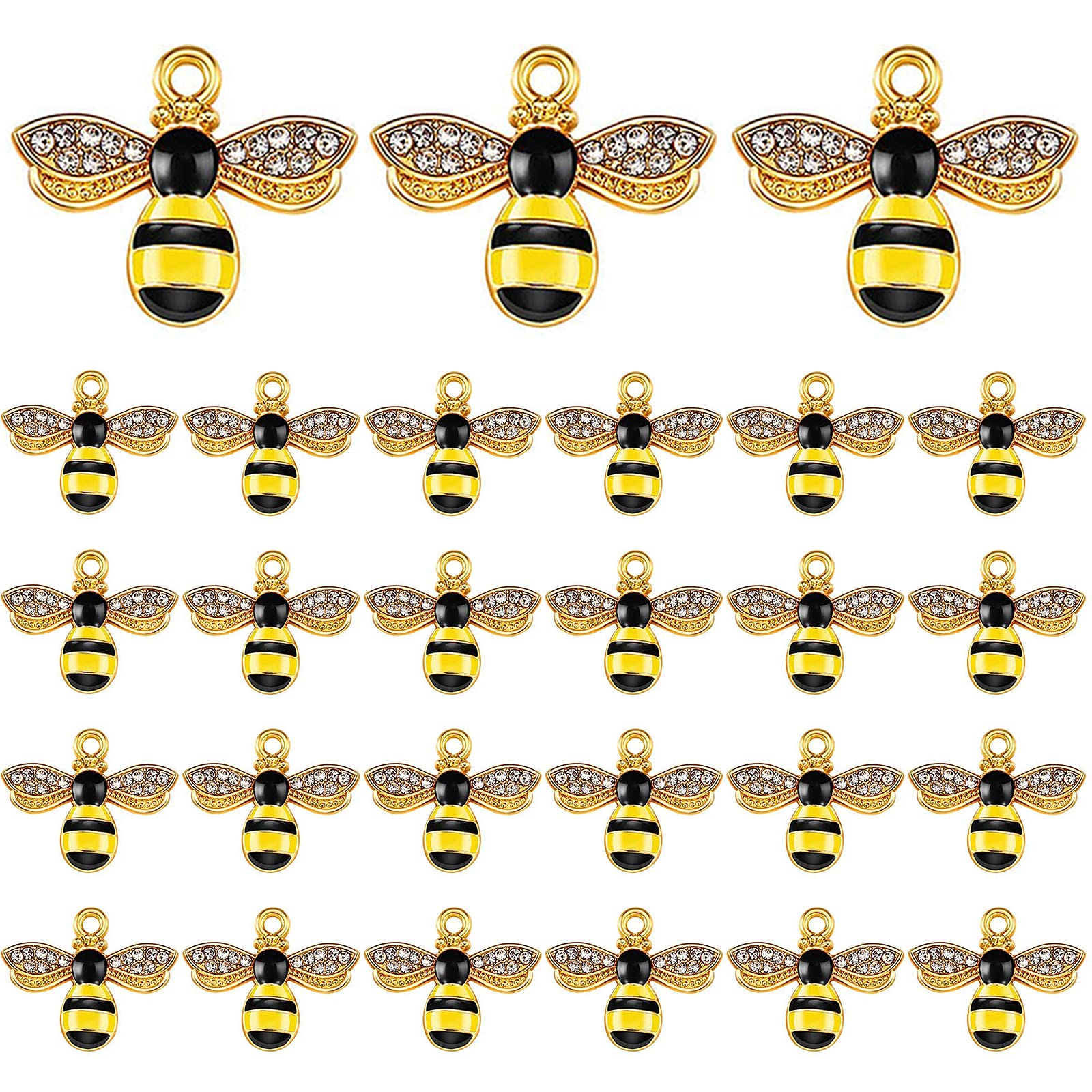 Alloy Enamel Bee Charms Rhinestone Jewelry Making Bee Pendant Charms, Honeycomb Charms Pendants for Jewelry Making Crafts DIY