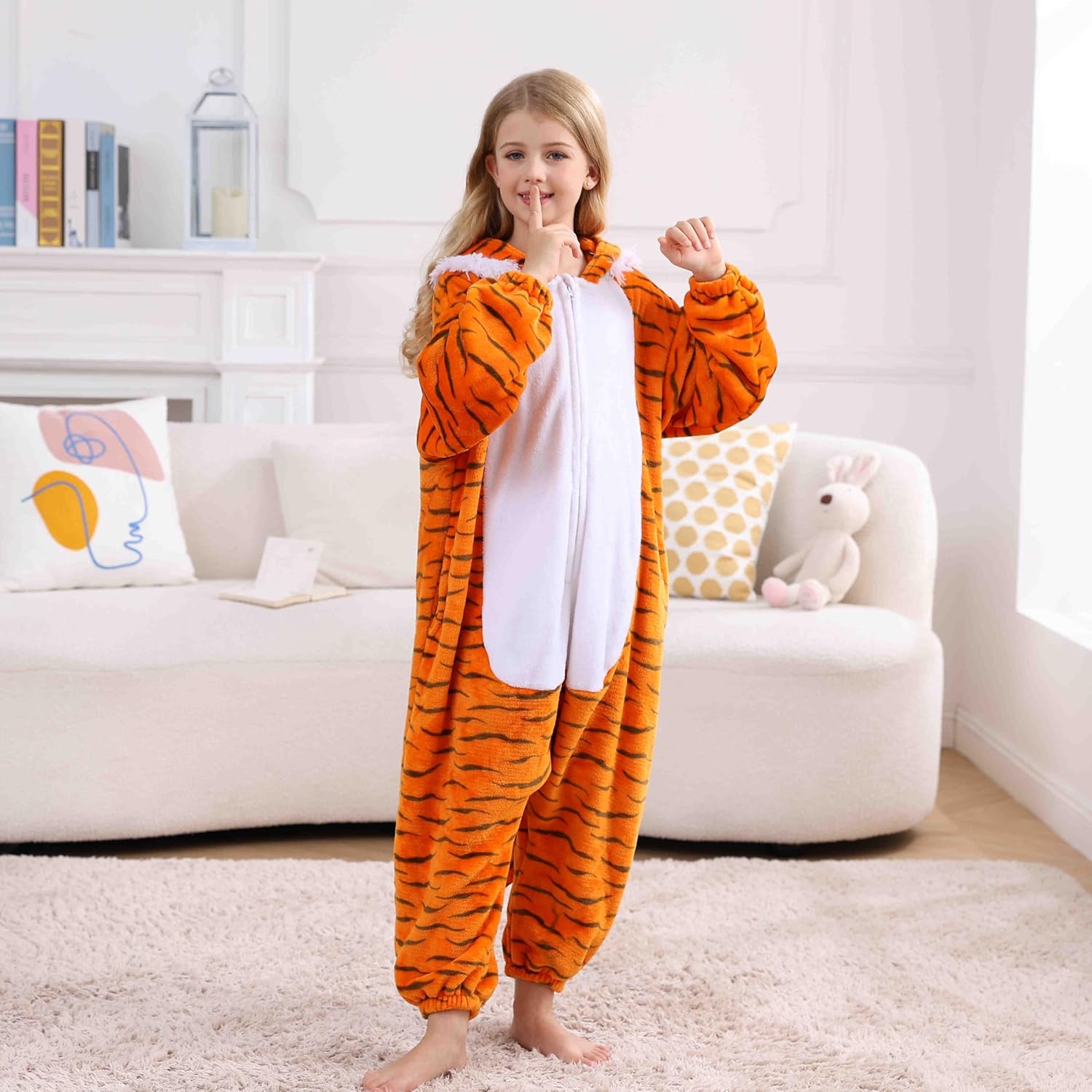 SimZoo Kids Animal Pajamas, Boy Girls Tiger Cosplay Costume Sleepwear, One-Piece Unisex Homewear 4-13Y - Image 4