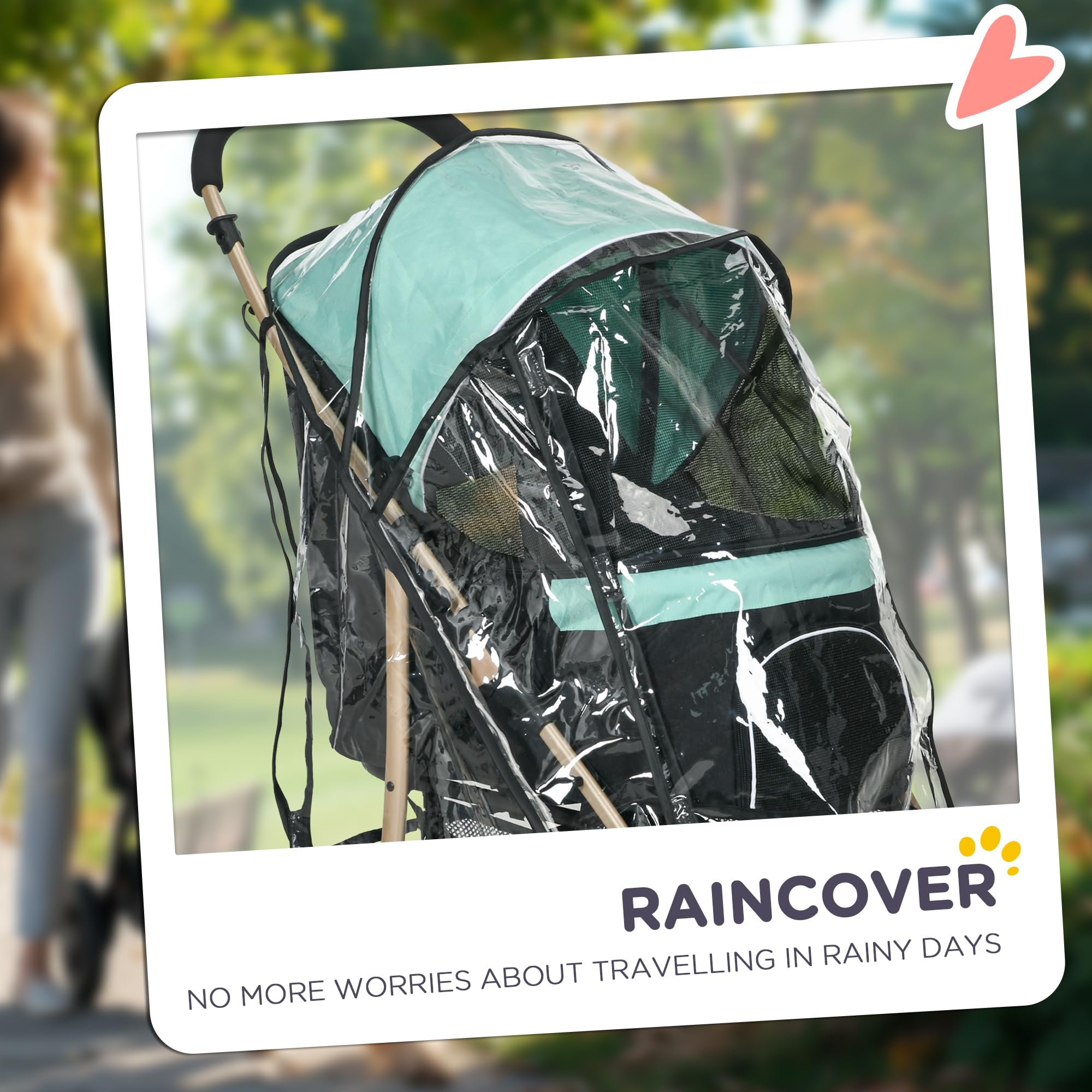 PawHut Silla de Paseo para Perros Pequeños y Mini, Silla de Paseo Plegable para Mascotas con Cubierta para la Lluvia, Cesta y Correa Integrada, Verde