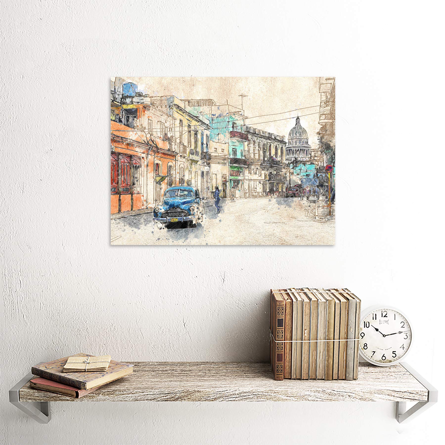 Amazon.co.jp: Havana Cuba Street Painting Sketch Canvas Wall Art