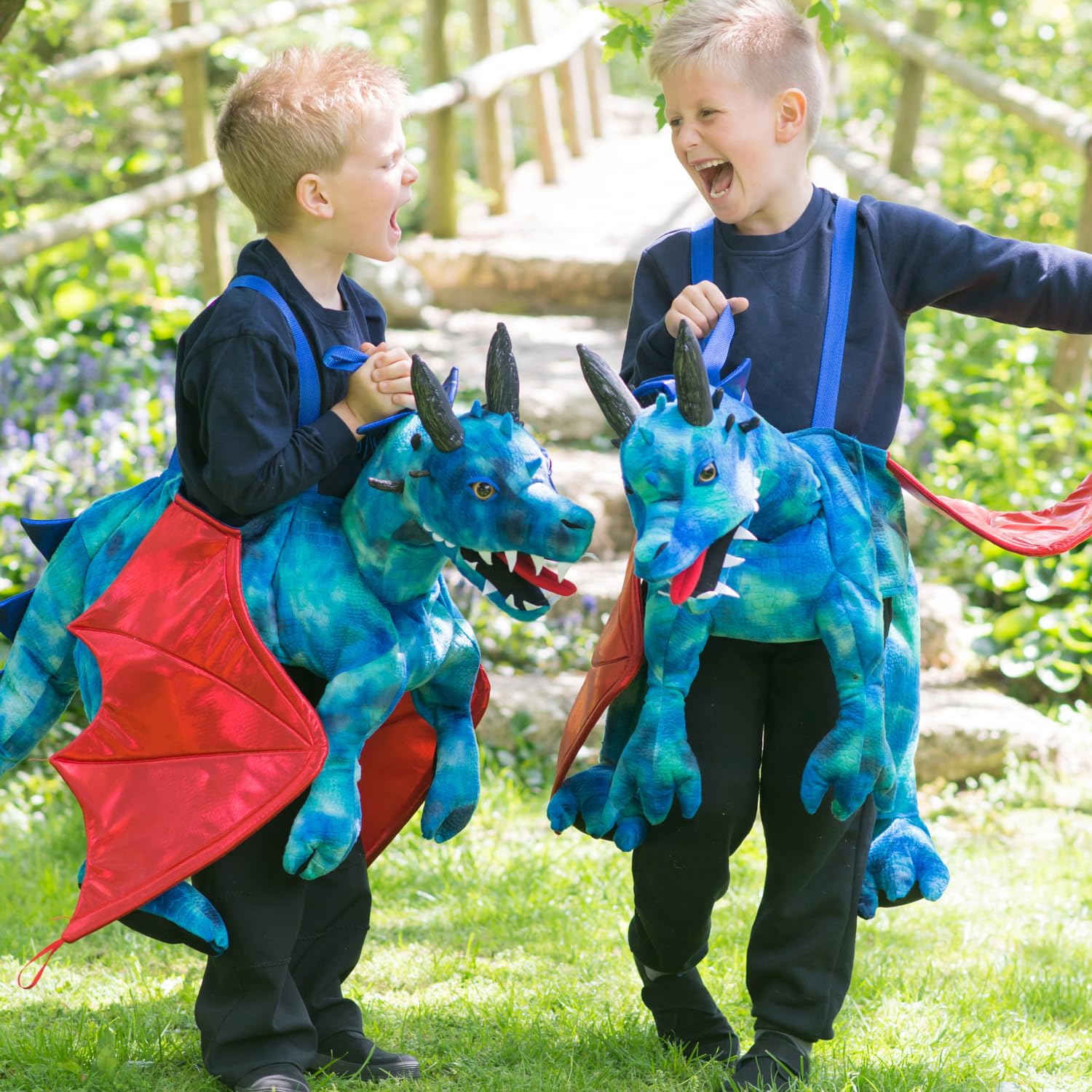 amscan RDR Dragon Ride-On kostium, chłopcy, dziewczęta, niebieski/zielony, dziecko 3 lata