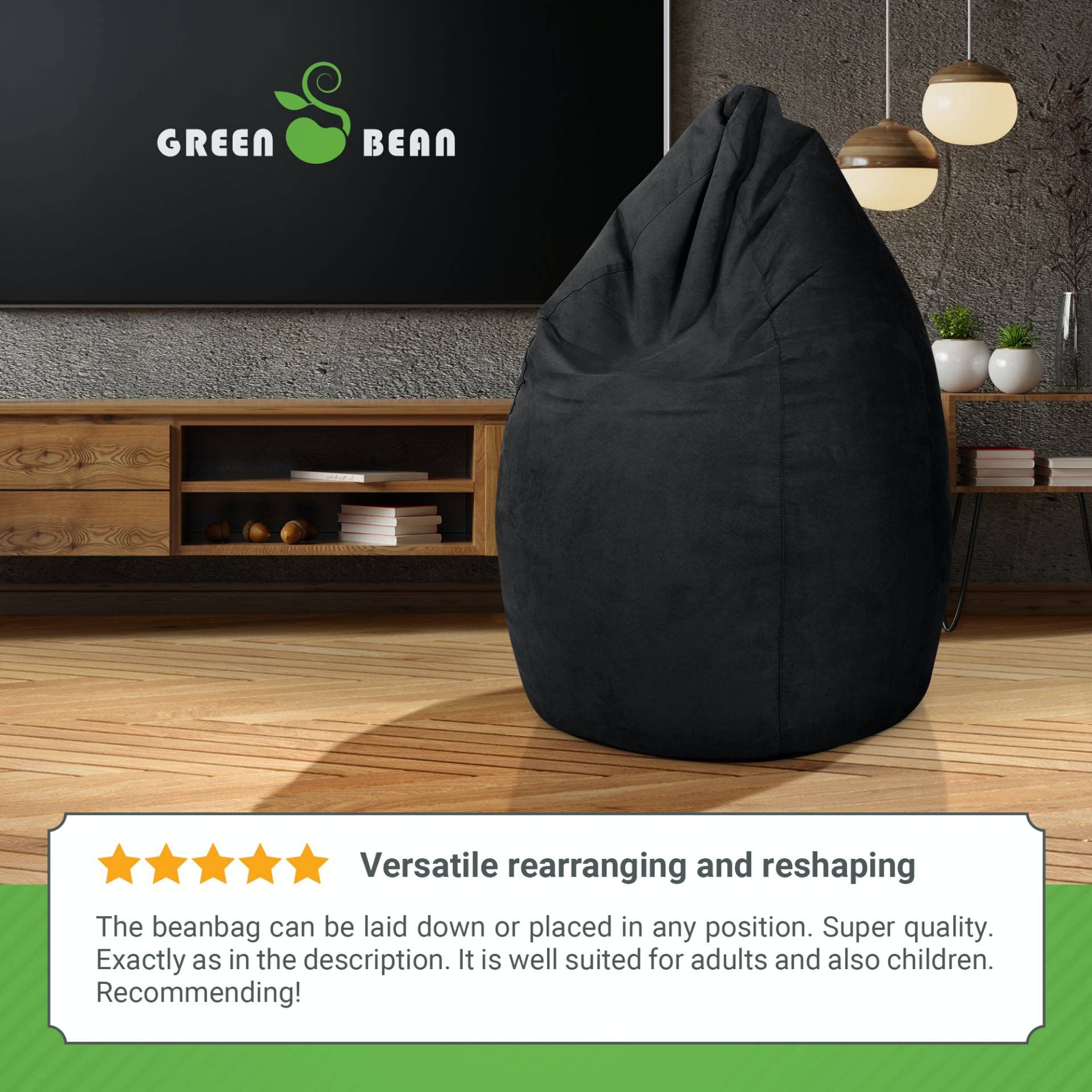 Poltrona A Sacco Green Bean Con Schienale - 220Lt, Rivestimento Lavabile, 60x60x90cm - Foto 7