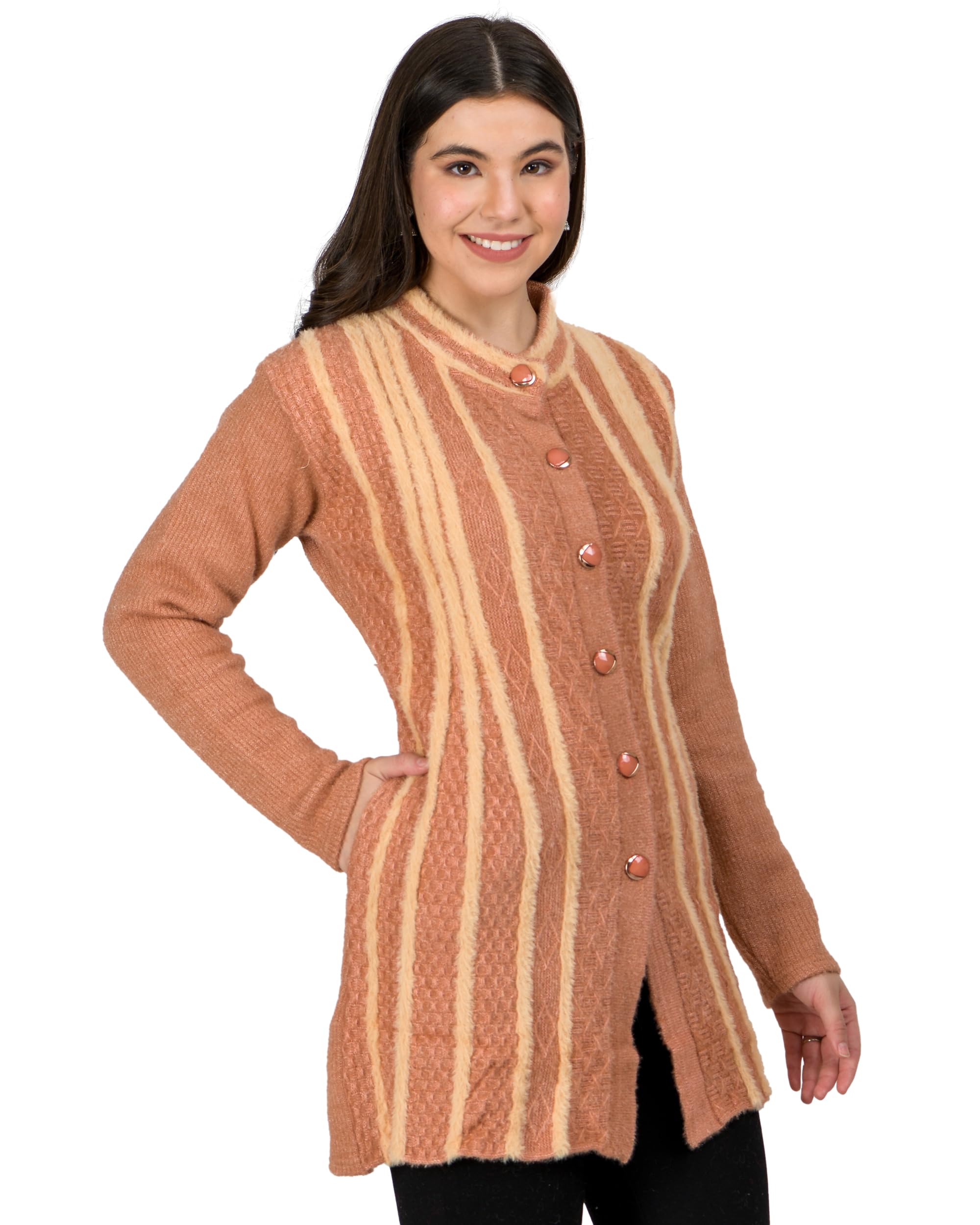 Lady Willington Women Woolen Round Neck Self Design Long Cardigan Shrug Heavy Rainbow Cardigans Winter Wear Pure Wool Cardigans for Women Long Cotty Fully Warm Cardigan Free Sizes-image-22