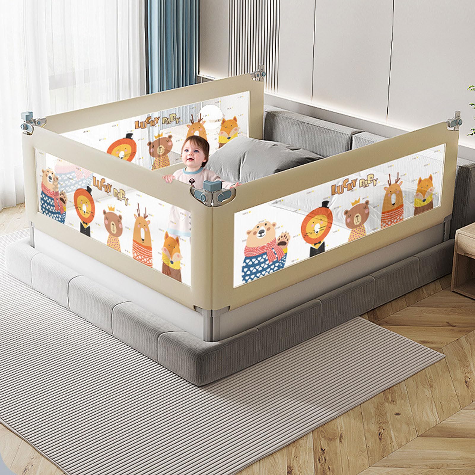 Barandillas de Seguridad para Cama Infantil, Protector de barandilla para Cuna, 28 Niveles de Ajuste de Altura, barandilla de Seguridad para Cama Infantil con Malla Transpirable y