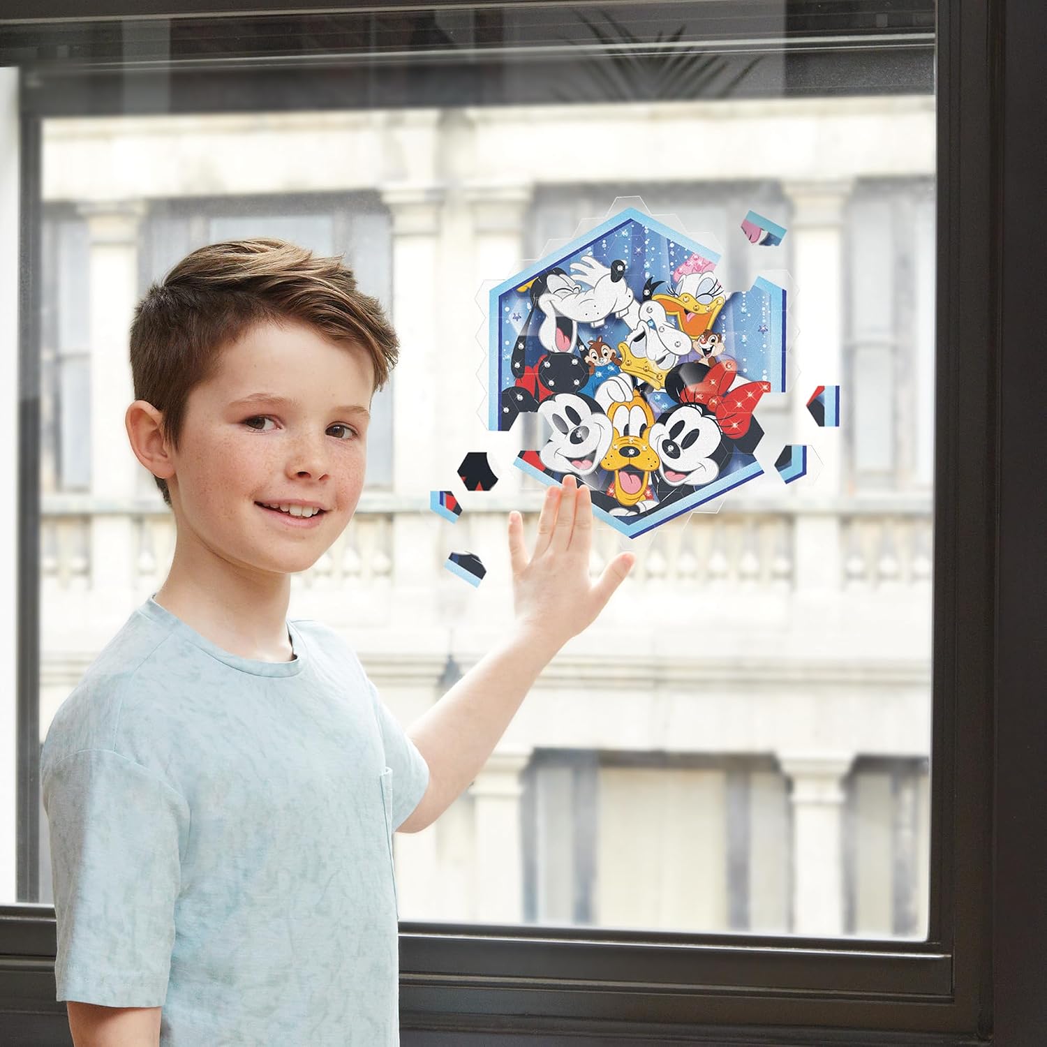 Make It Real Disney: Window Art Mosaic - Mickey & Friends - 66 pcs, Reusable Puzzle Window Clings, Creates a 12.2 x 13.5 Image, Kids Ages 6+