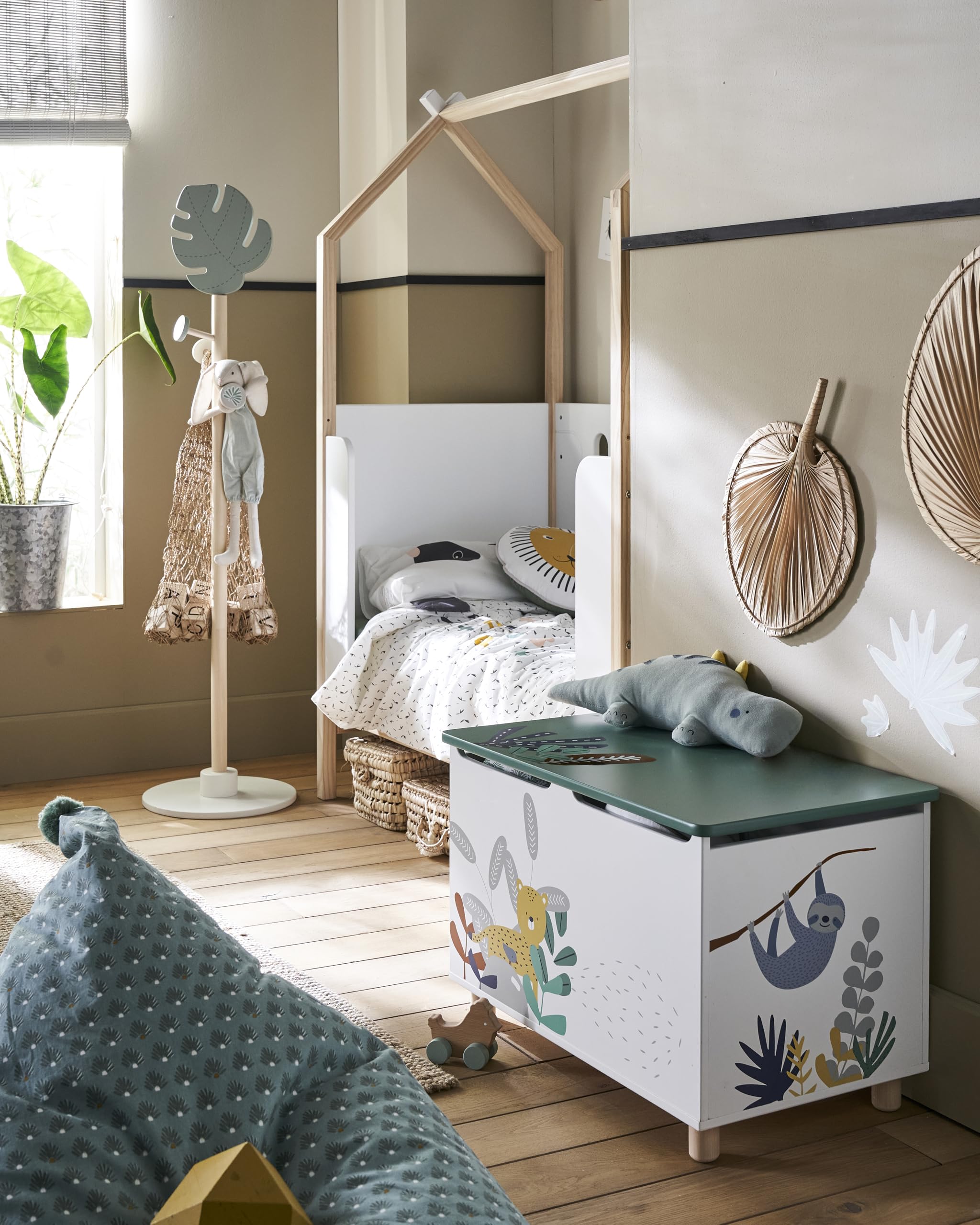 VERTBAUDET Coffre À Jouets Enfant Bois BLANC/VERT TU
