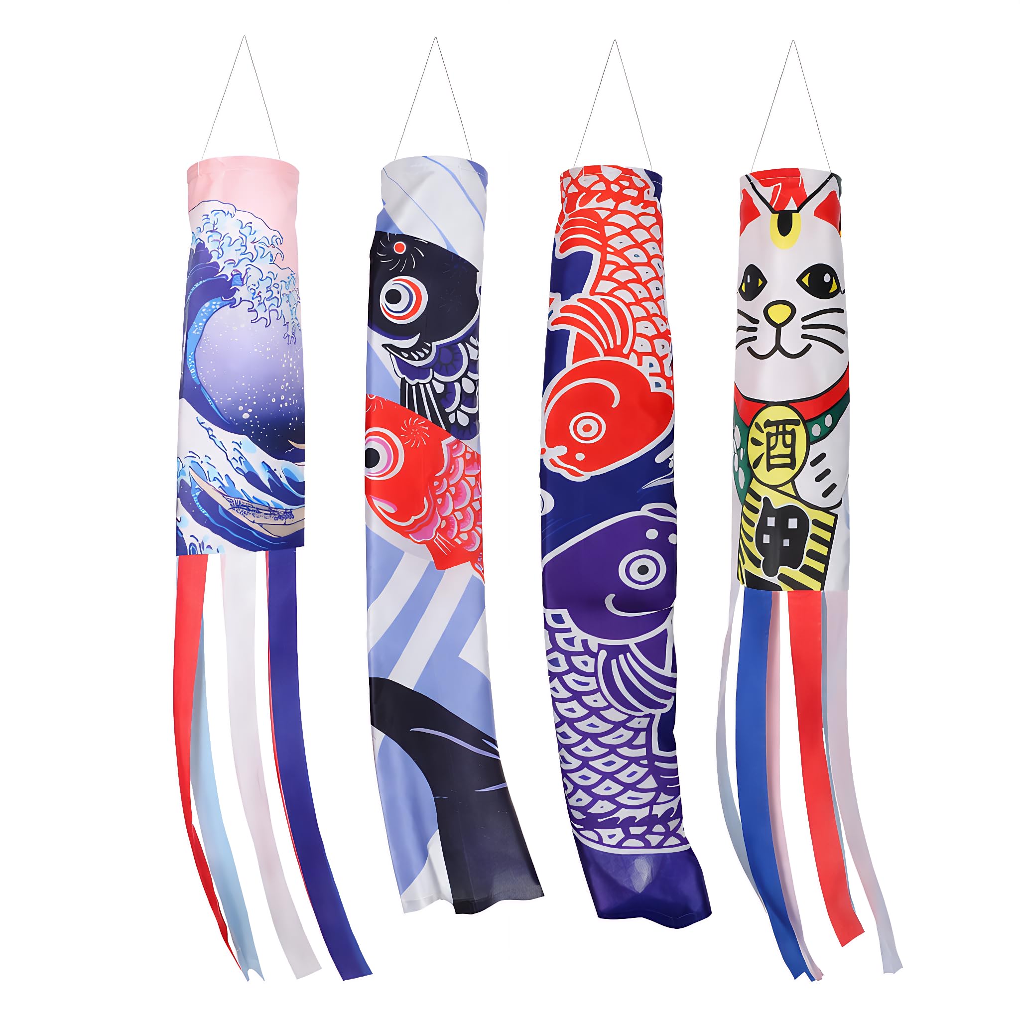 Lot de 4 Sacs à air pour Carpe - Drapeau - Drapeaux décoratifs - Décoration à Suspendre pour Jardin, Sushi, Bar, Restaurant