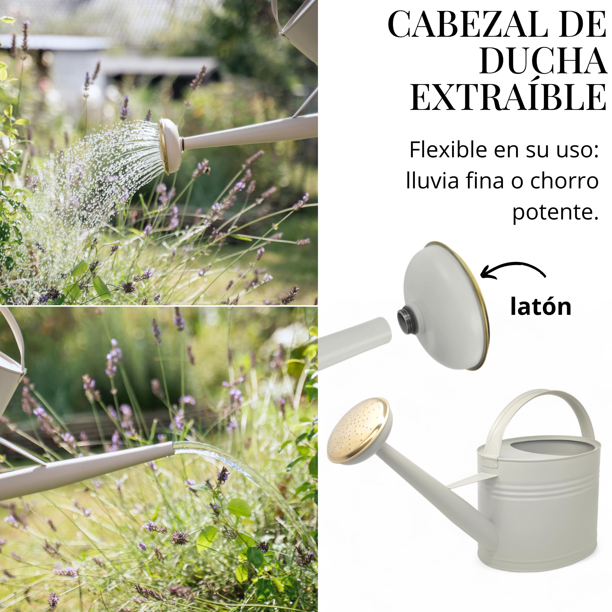 LIVLIG Regadera 5 litros Metal – Jardín y Balcón con Alcachofa Desmontable de Latón, Diseño Vintage, Greige