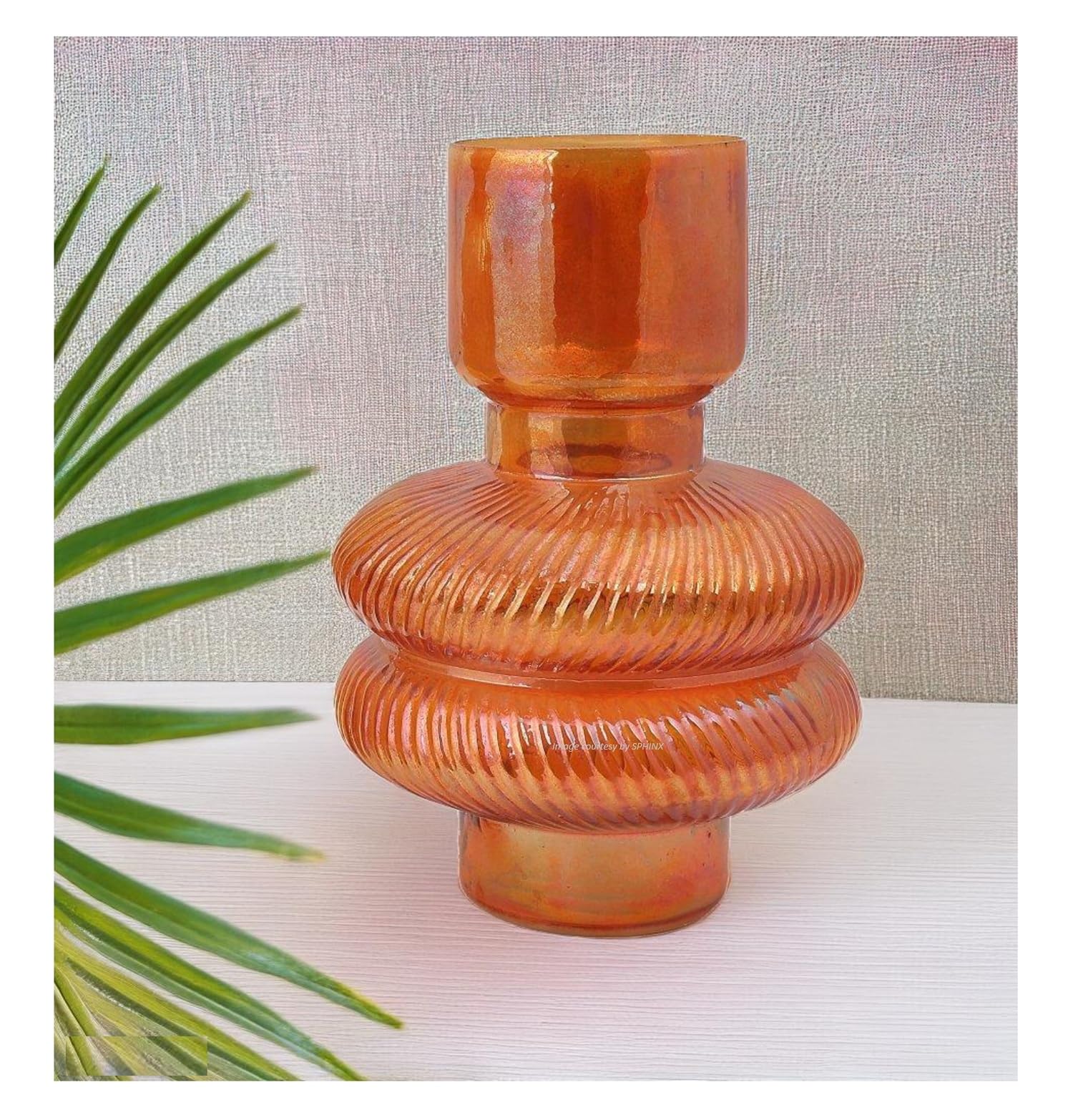 SPHINX Decorative Retro Ribbed Glass Vase For Flowers Plants Home Décor, Office Living Table Decorations, Vases for home decor, Modern Vase, Giftings- (Amber, 7 Inch-Twill)