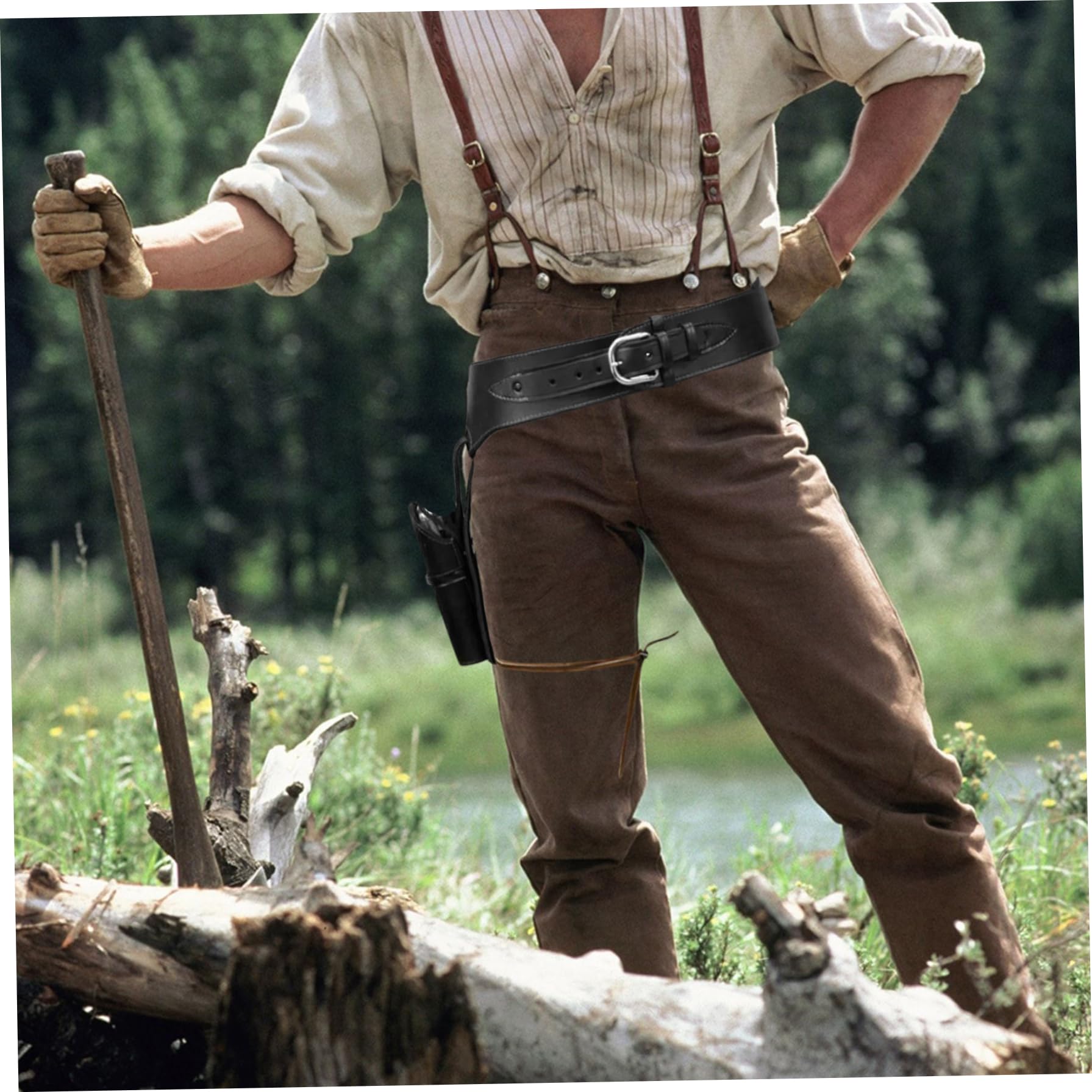 Cowboy-Holster, Leder-Cowboy-Waffengürtel, Verstellbarer Western-Waffengürtel für Cosplay, Maskerade, Party, Schwarz – Western