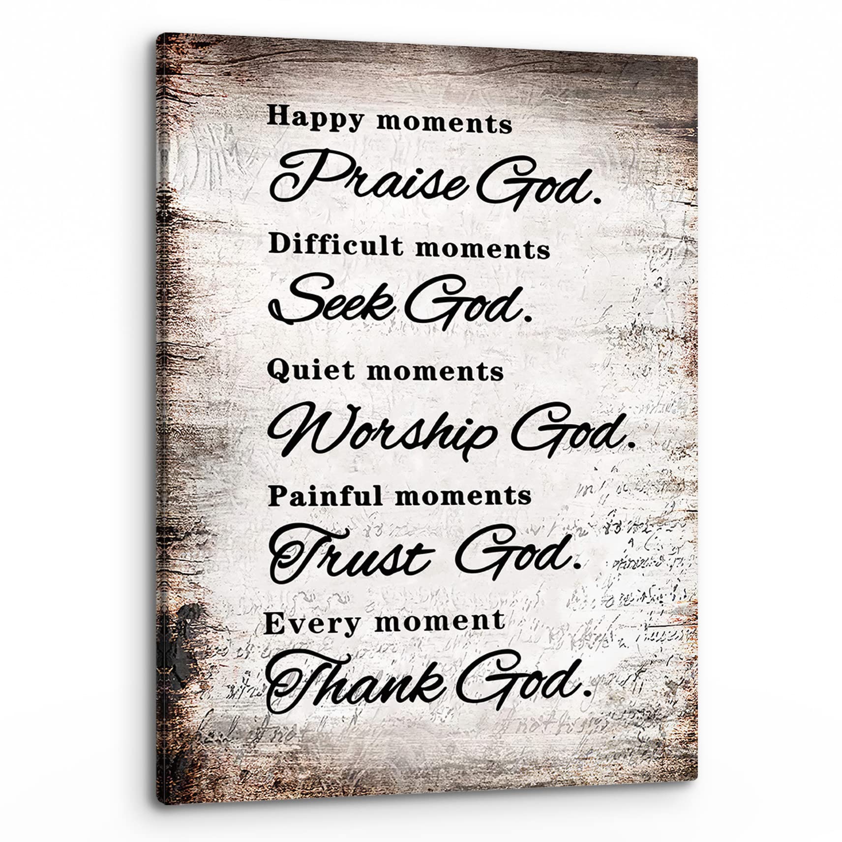 PHAMTE Christian Quotes Happy Moments Praise God Wall Art,Positive Bible Verse Scripture Print Framed Canvas Painting Artwork Christian Home Living Room Office Church Decor(11x14 Inch)