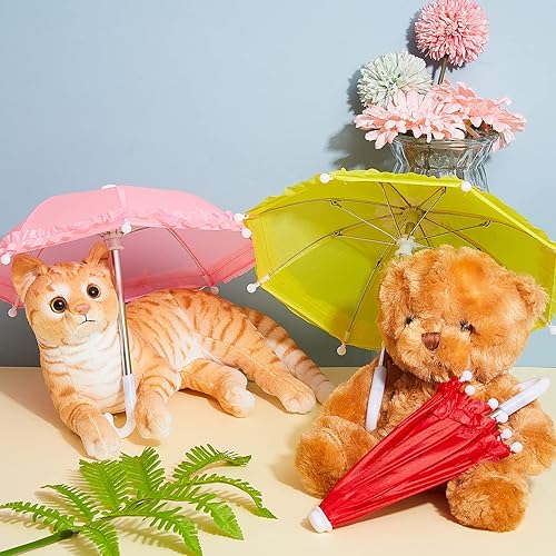 Miniatura 5 de Eccliy Mini Umbrella 11.8 Inch Colorful Tiny Plant Umbrella Adjustable Beach Sunny Rainy 16 Scale Doll Toys Cute Parasol for Photography Prop