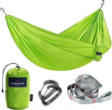 CHULIM Double Camping Hammock with 9ft Tree Straps & 12kn Aluminum Wiregate Carabiner Lightweight Portable Hammock Parachute Nylon Hammock for Outdoor Camping Travel Beach