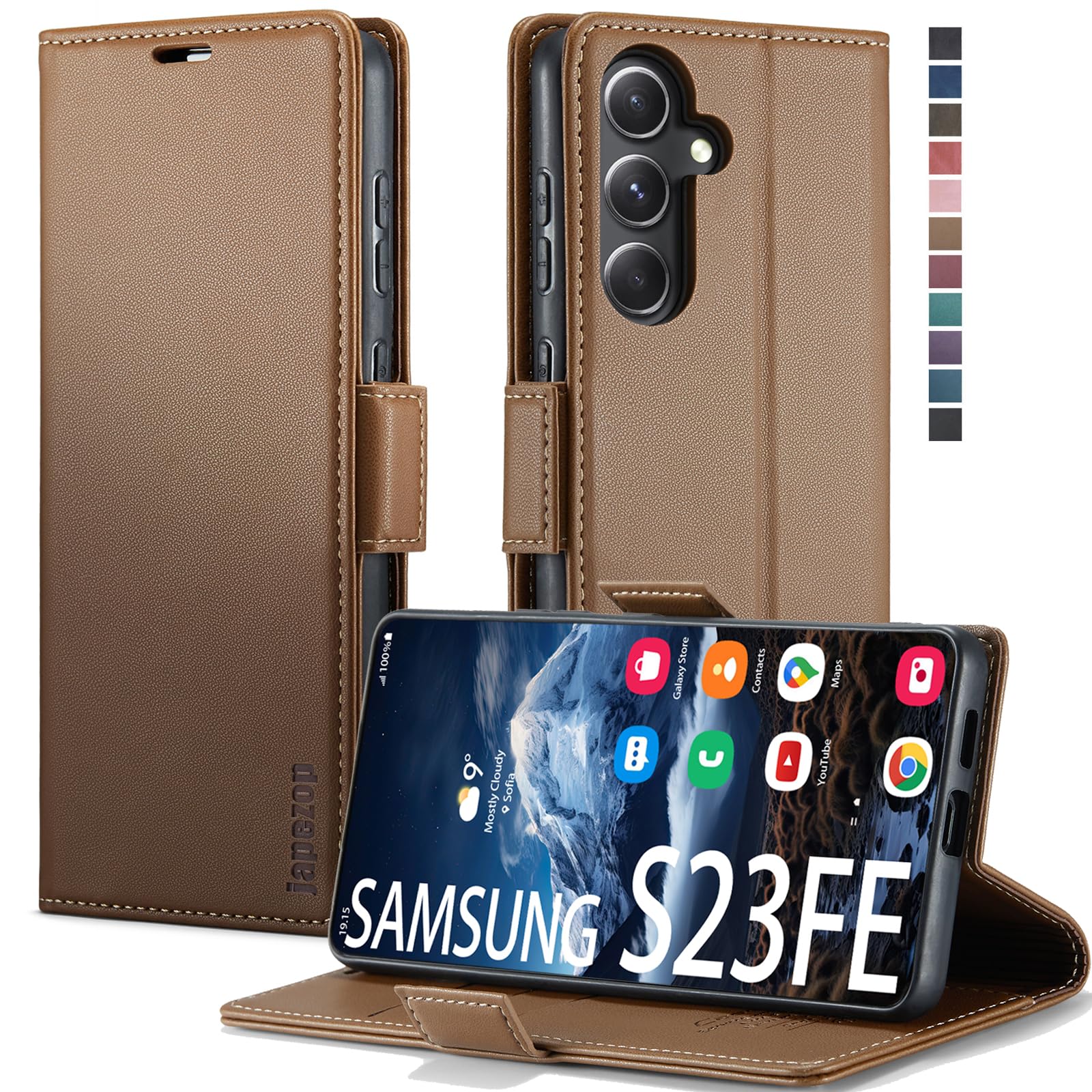 japezop Compatible with Samsung Galaxy S23 FE Wallet Case,with [RFID Blocking] Card Holder Kickstand Magnetic,Leather Flip Case for Galaxy S23 FE 5G