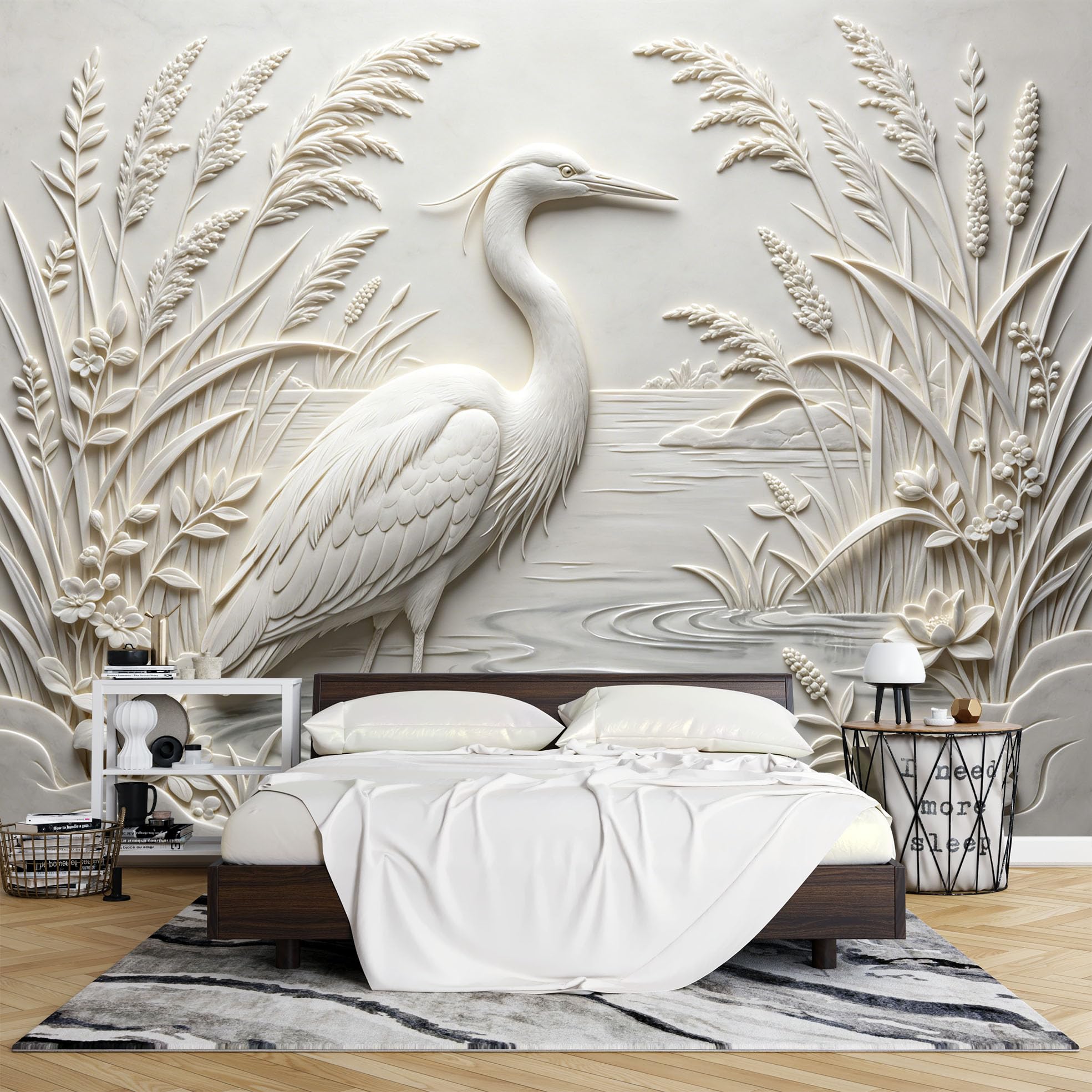 PVC Carta Parati Autoadesiva 3D con Canne Aironi in Rilievo Murale Parete 200 x 250 cm Effetto Texture in Rilievo Rimovibile Impermeabile Ideale per Soggiorno Camera Letto Decorazione Pareti.