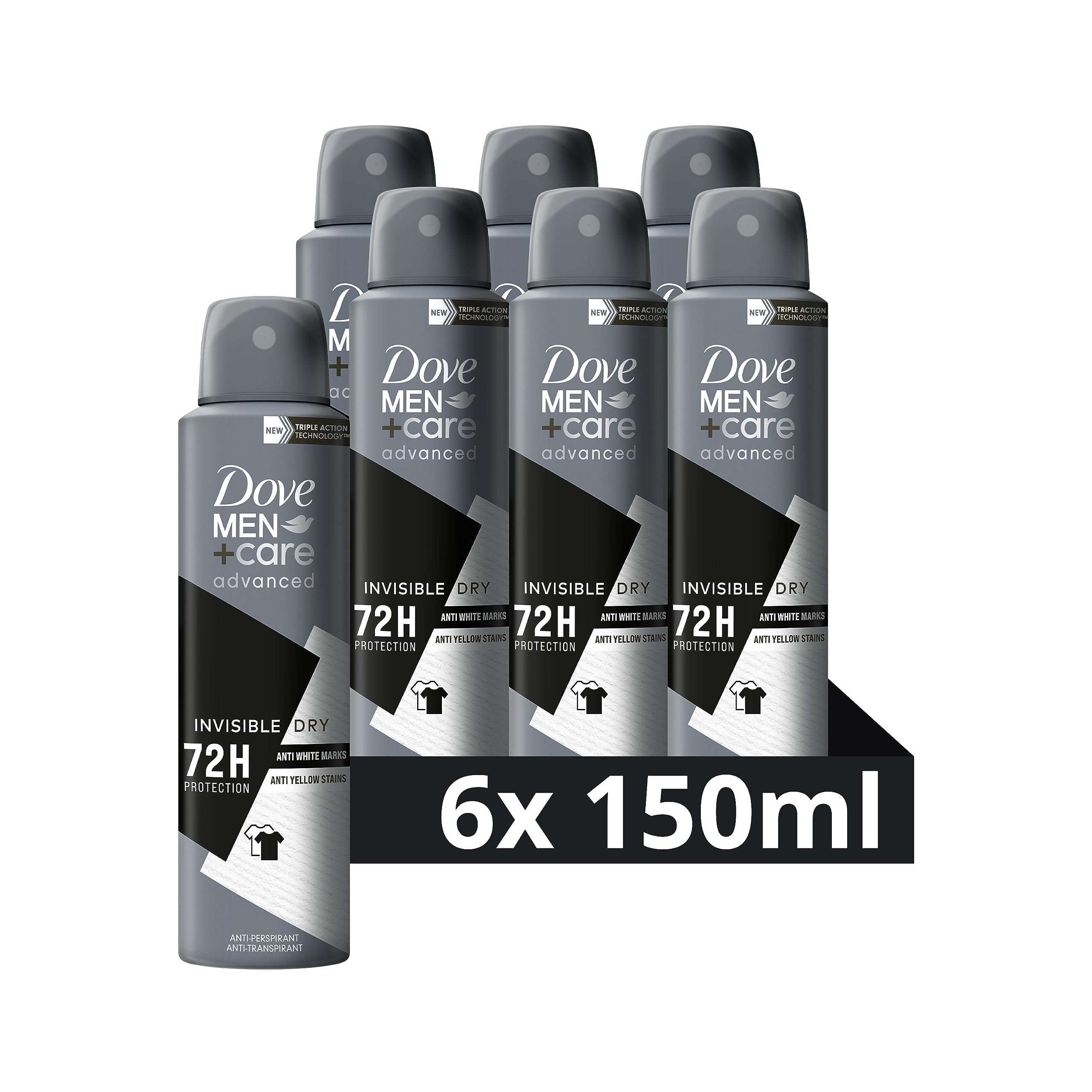 Dove Men+Care Advanced Invisible Dry Anti-Transpirant Deodorant Spray, biedt tot 72 uur bescherming tegen zweet - 6 x 150 ml - Voordeelverpakking