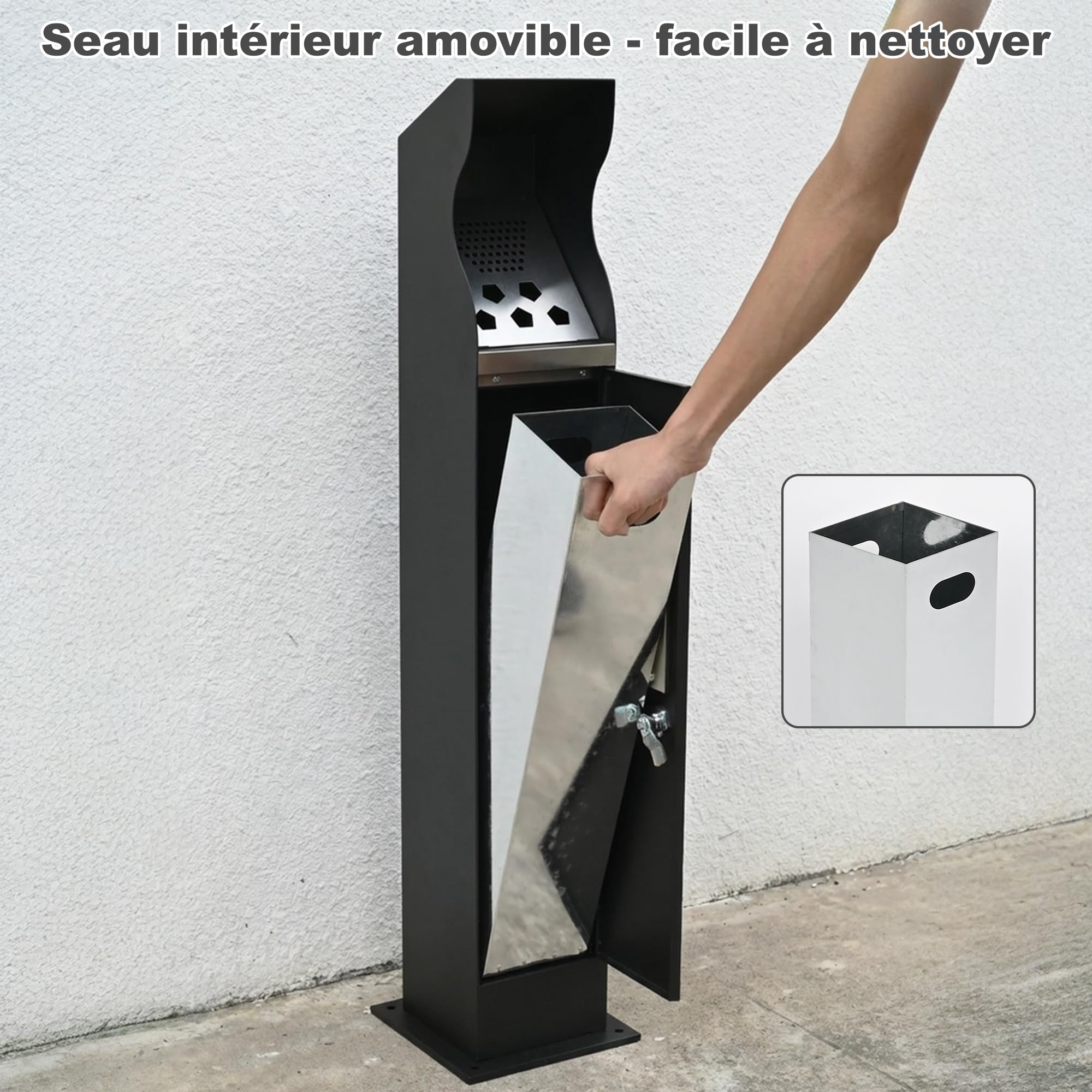 uyoyous Poubelle Extérieure sur Pied Verticale en Acier Inoxydable 304 avec Bac Intérieur Amovible Conteneur à Déchets Commercial Verrouillable pour Intérieur Extérieur 93 x 20 x 20 cm