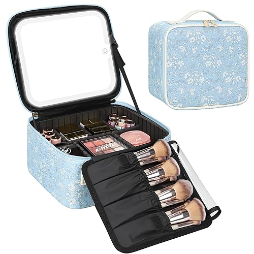 Miniatura 21 de Relavel Estuche de Maquillaje Train Case con Espejo LED, Bolsa de Cosméticos de Viaje Profesional con Particiones Removibles, Organizador de