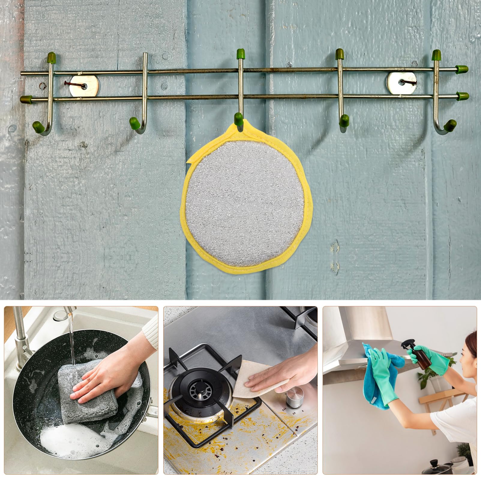 Esponja para Fregar Platos de Doble Cara, Artículos Hogar, Antirayaduras, Orificio para Colgar, 30 Unidades, para Cocina y Limpieza