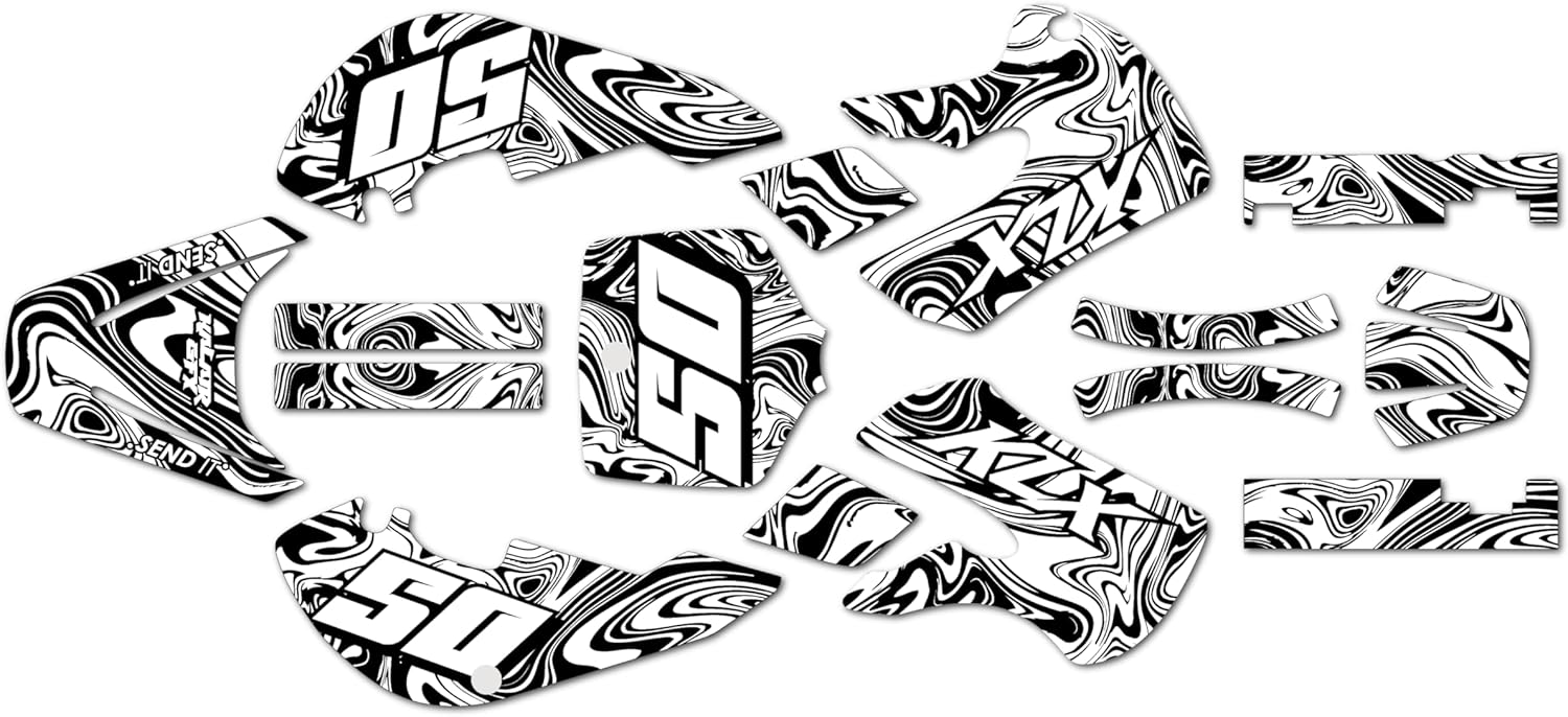 Graphics Kit for Kawasaki KLX110 (2002-2009) SNAGGED Series White 09 Mil - Dirt bike Custom Racing Graphics Decals Stickers Kit, no-plastics