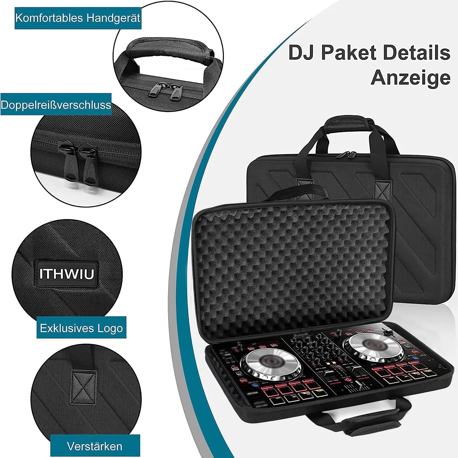 OUUTMEE Twarda torba podróżna do Pioneer RX, SX, SX2, SX3, Denon MC7000, DDJ FLX6, czarna, 69 x 40 x 10 cm, akcesoria, torba, walizka..