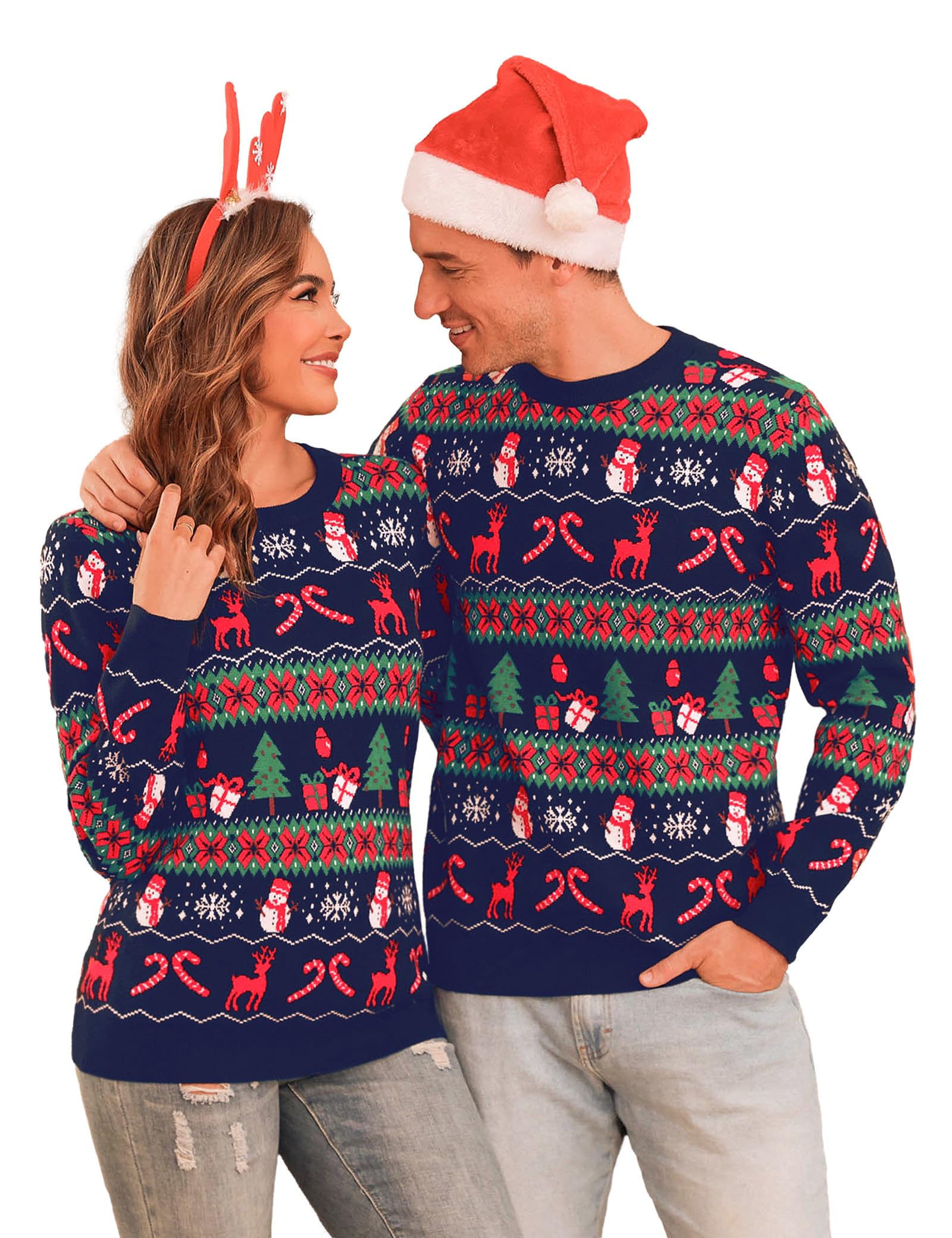 totatuit Christmas Jumper Women's Men's Christmas Sweater with Knitted Jumper Long Sleeve Warm Knitted Jumper Crew Neck Jumper for Christmas Partner Party in Winter-picture-46