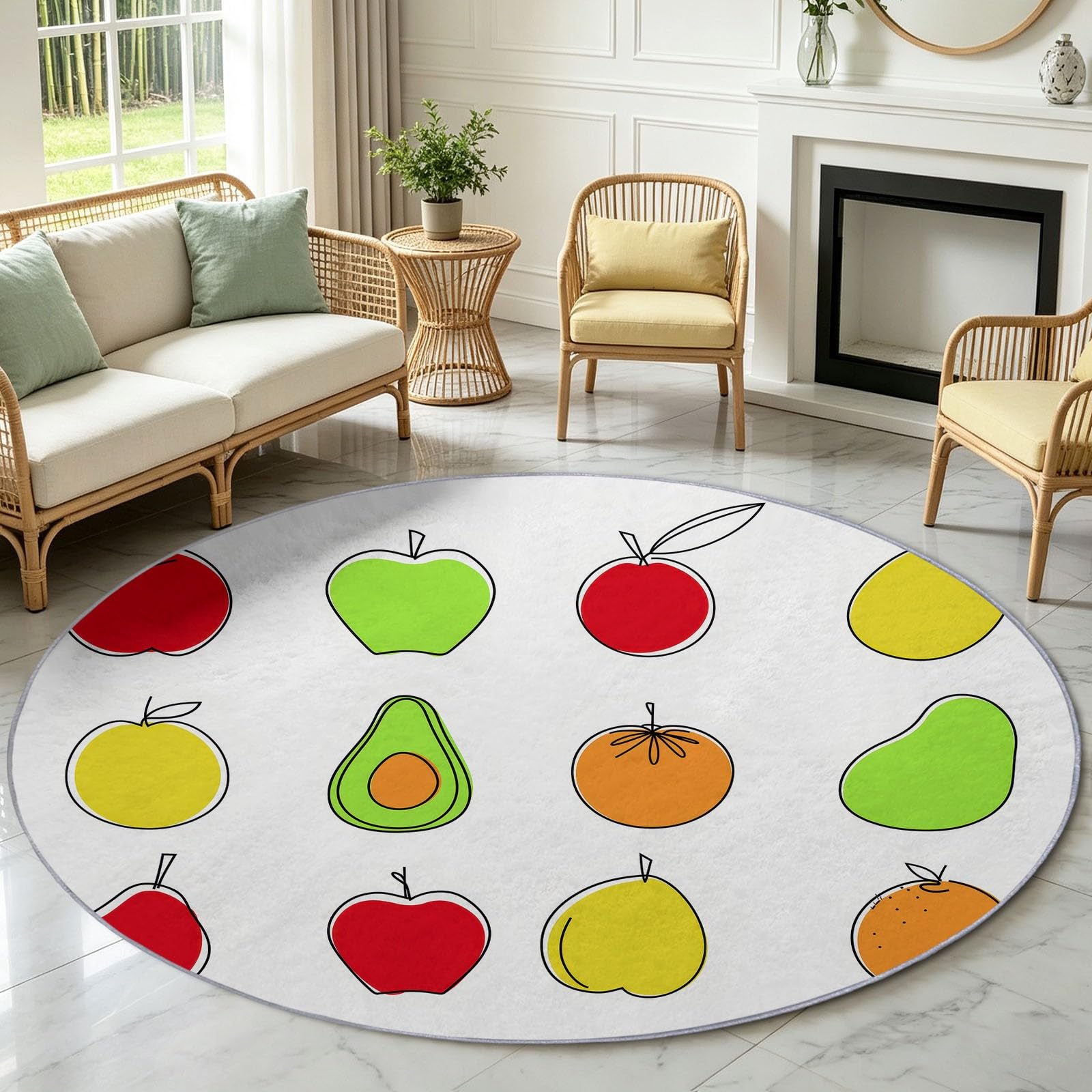 Tappeto rotondo da 90 cm, morbido, lavabile in lavatrice, antiscivolo, a pelo basso, per soggiorno, cucina, camera da letto, sala da pranzo, colore: bianco