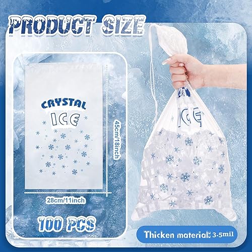 Miniatura 2 de Honoson 100 bolsas de plástico para almacenamiento de hielo de 8 libras con cierre de cordón de algodón para barbacoas, campamentos, puestos de