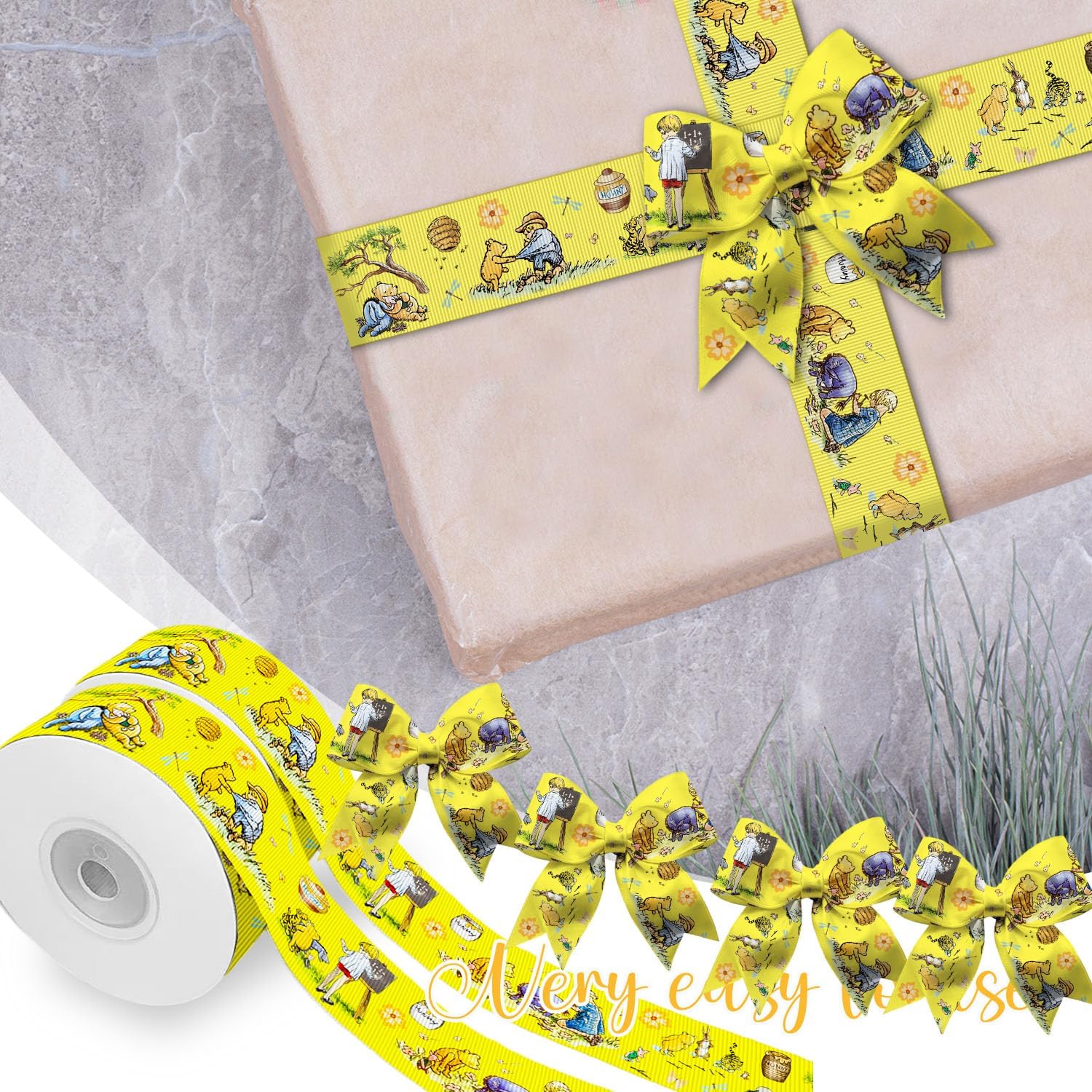 1 Roll Winnie Ribbon for Baby Shower Birthday Decorations,10 Yards Ribbon DIY Crafts Fabric Ribbons for Gift Wrapping Bows Party Decoration Sewing Supplies image 5