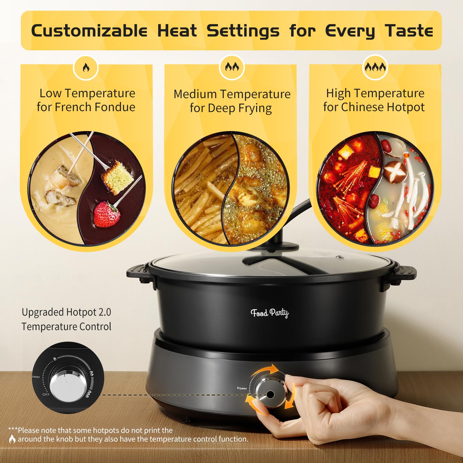 Food Party Olla Hot Pot Eléctrico 4L Hotpot Separable Actualizado 220V 1350W Fondue Shabu Shabu Hotpot