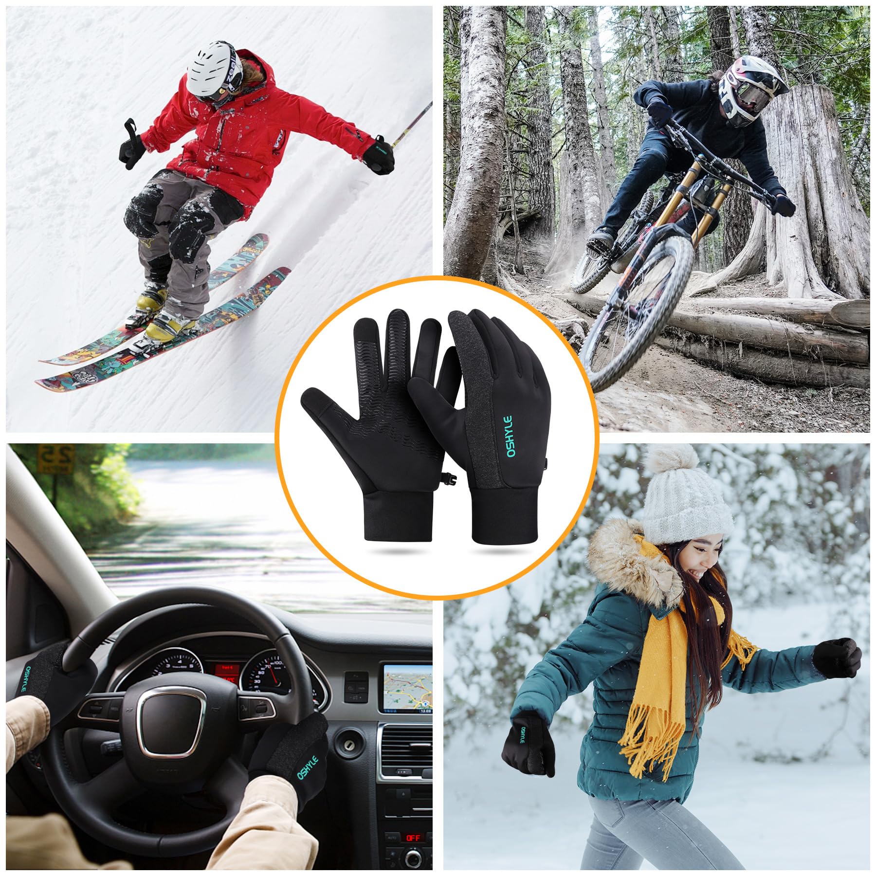 OSHYLE Guanti Invernali, Guanti da Corsa Antiscivolo in Gel di Silicone Touchscreen Antivento, Guanti da Ciclismo con Fodera Termica Morbida e Calda per Uomini e Donne