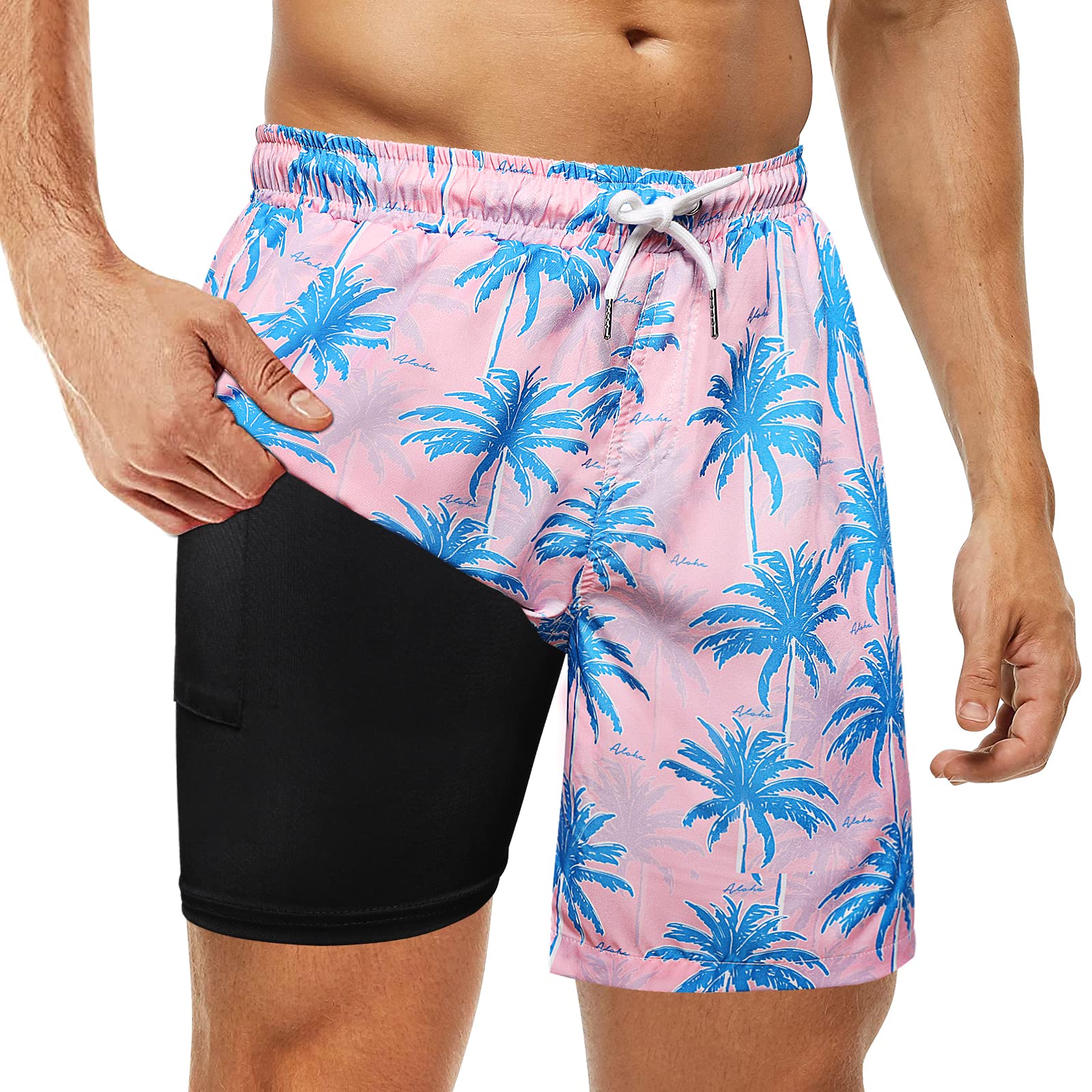 techcity Mens Swimming Trunks with Compression Liner Quick Dry Swim Shorts Bathing Suit Swim Trunks Boxer Brief Liner