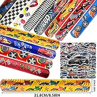 Vista 3 de 74 piezas de artículos para fiesta temática de carreras, 24 piezas de pulseras slap, 50 piezas de calcomanías, decoraciones para fiesta