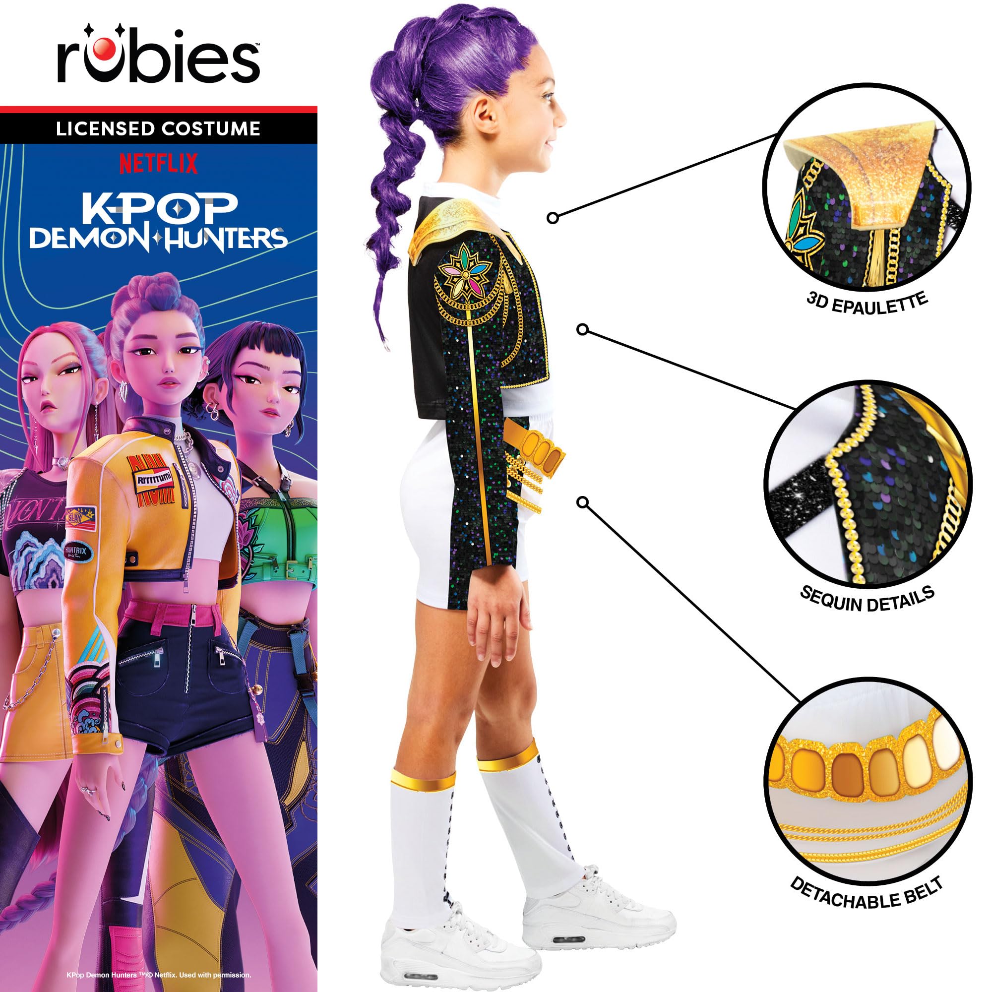 Rubies Official Netflix K-Pop Demon Hunters Deluxe Rumi Golden Child Costume, Kids Fancy Dress, Size Age 6+ Years - Image 3
