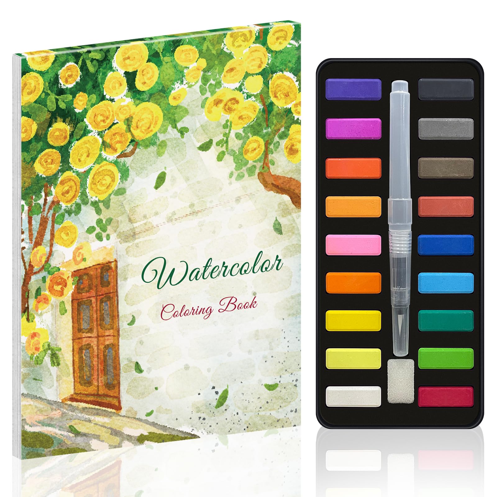 Elfew Watercolour Workbook for Adults & Beginners, 18 Colour Watercolour Paints Set, 20 Beautiful Water Colouring Book for Beginners, Arts & Crafts Gift for Adults,Women