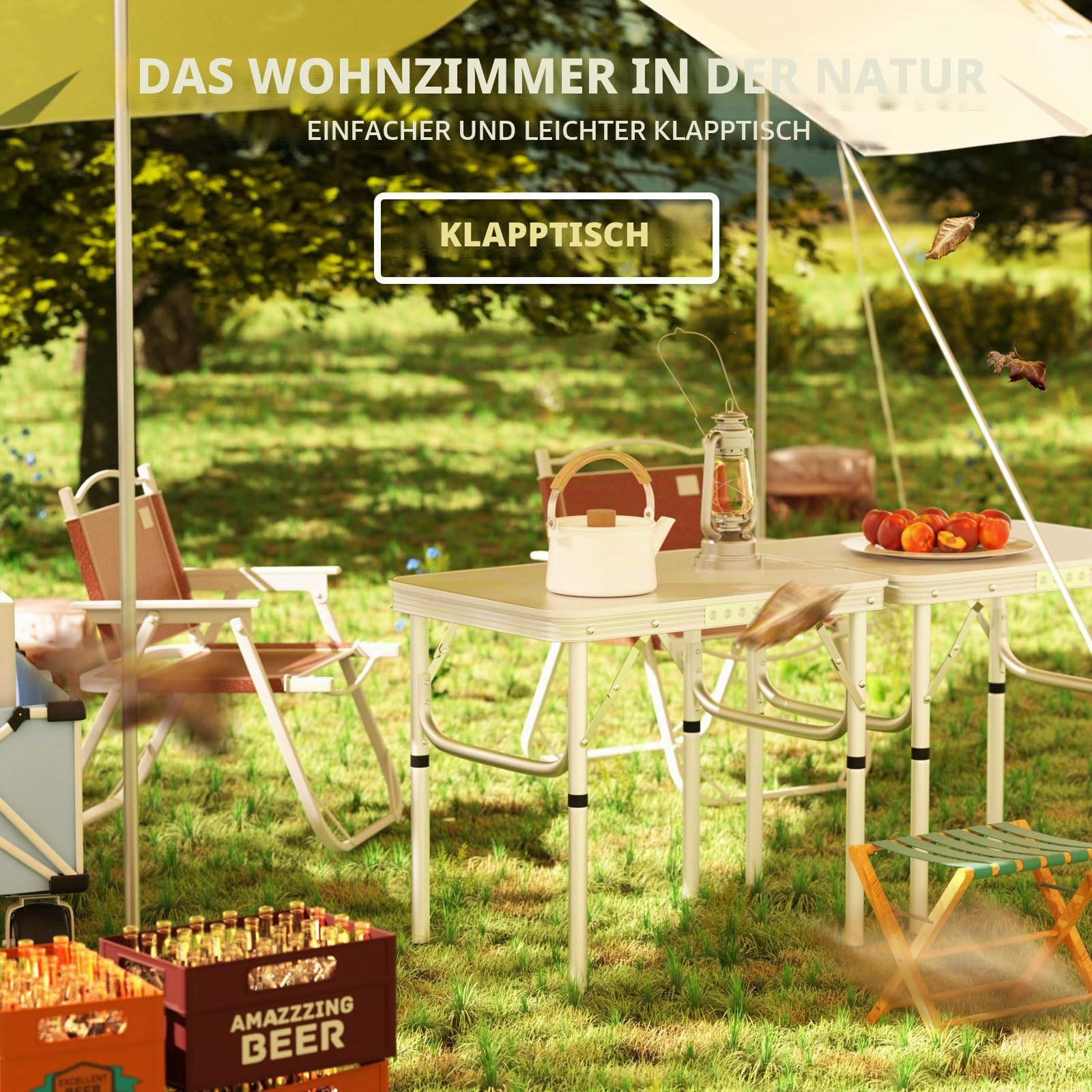 Klapptisch aus Aluminium, 60 cm, tragbar, für Camping, Picknick, Outdoor, Gartentisch für Grillparty, Schreibtisch, PC-Arbeitsplatz, platzsparend, kompakt, zusammenklappbar, höhenverstellbar