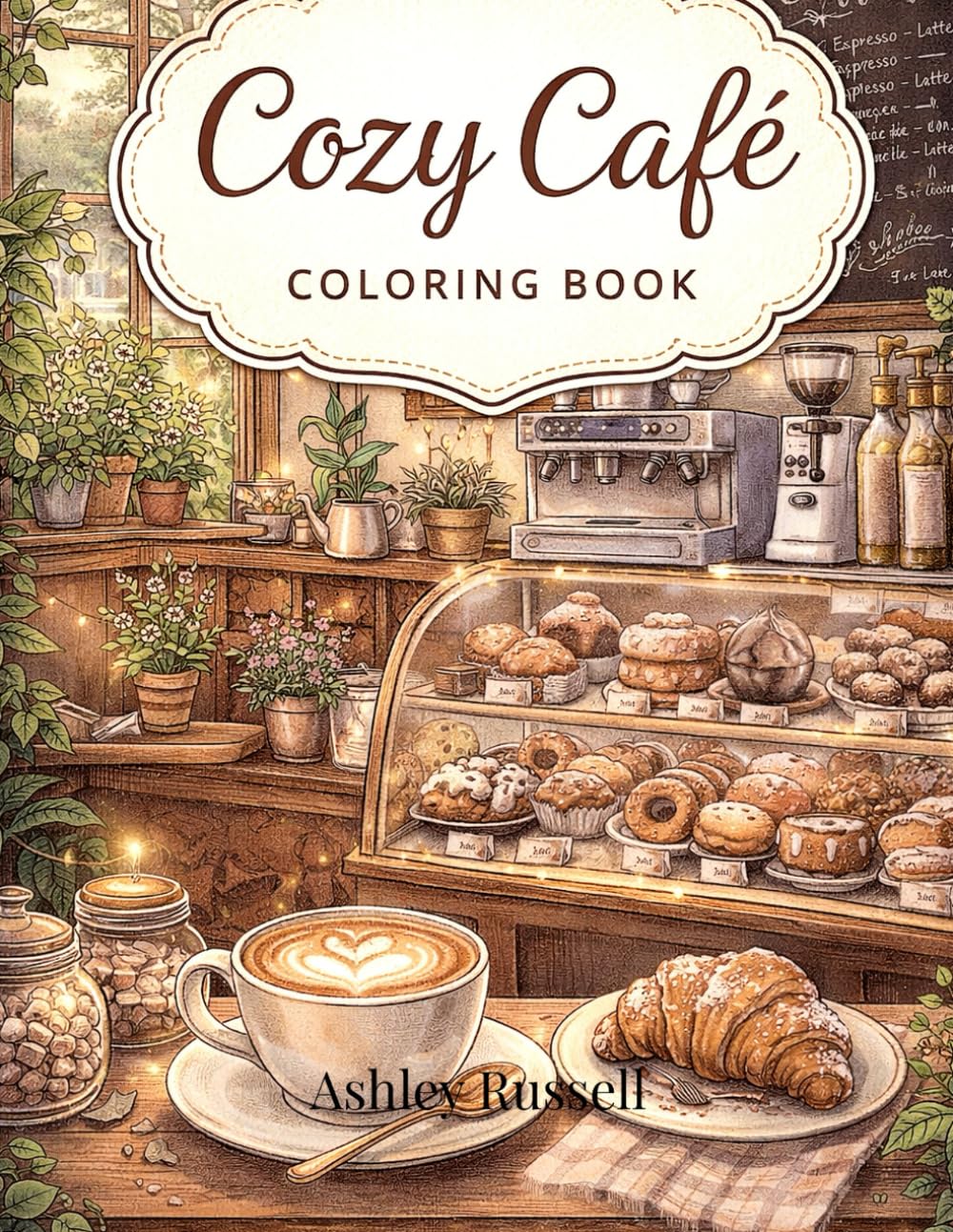 Cozy Cafe: A Warm & Relaxing Coffee Shop Coloring Book for Adults 30 Pages