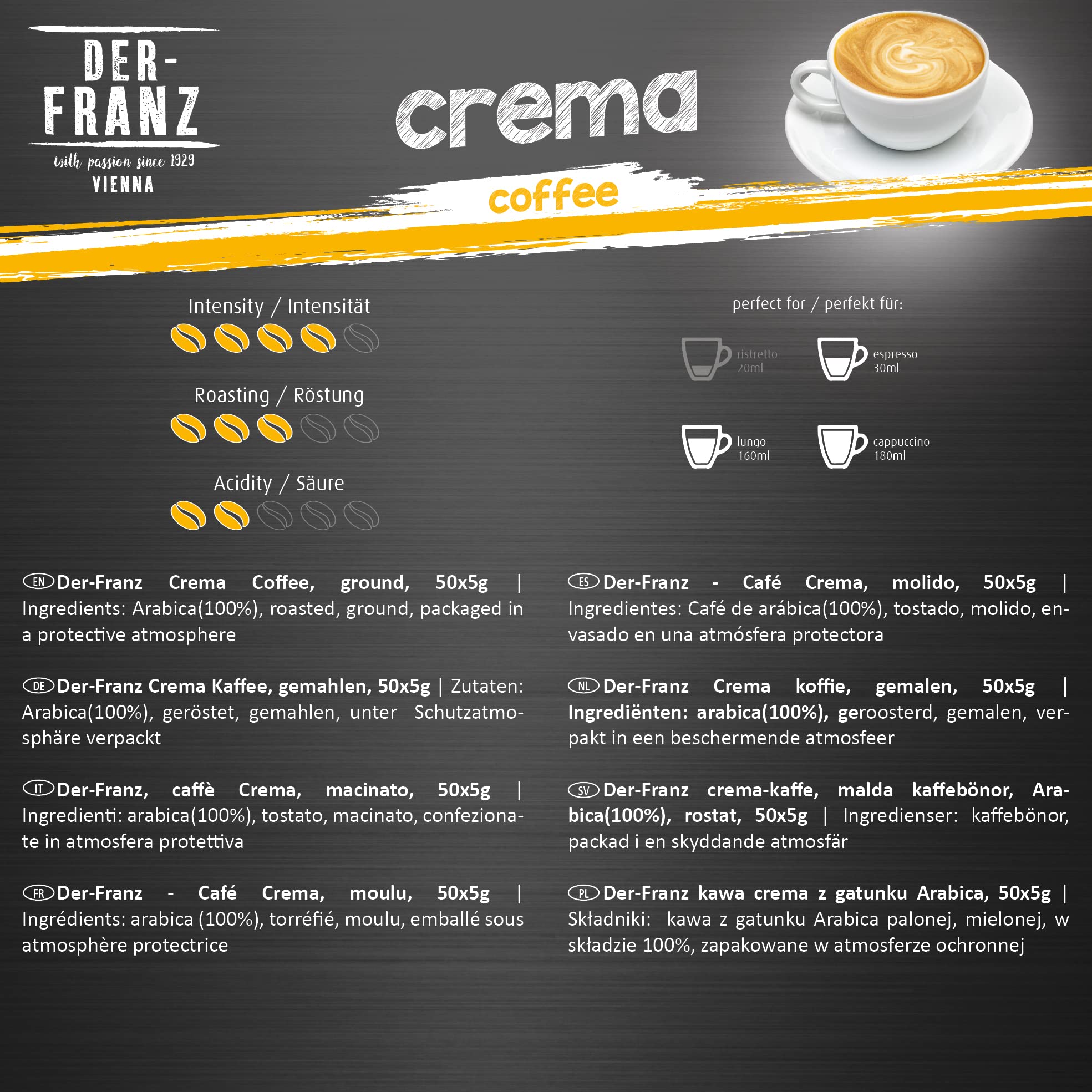 Der-Franz Kawa Mielona, Zestaw 3 x 500 g, (Crema, Melange, Crema Organiczna)