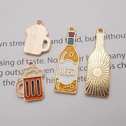 Miniatura 4 de 20 piezas surtidas de esmalte para botella de cerveza, dije de taza de botella de cerveza en tono dorado, aleación de alcohol, llavero colgante para