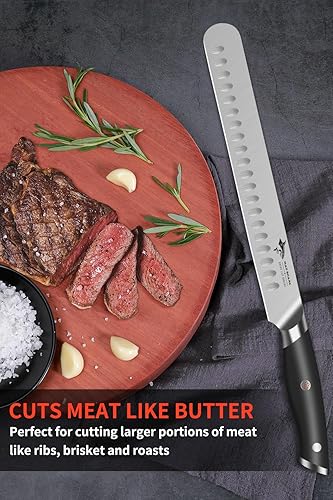 Miniatura 5 de MAD SHARK Cuchillo para rebanar Brisket  Cuchillo de barbacoa premium de 10 pulgadas, diseño de espiga completa, cuchillo afilado para cortar