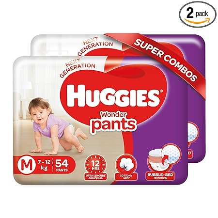 Huggies Wonder Pants Medium Size Diapers Combo Pack of 2, 54 Counts Per Pack (108 Counts)