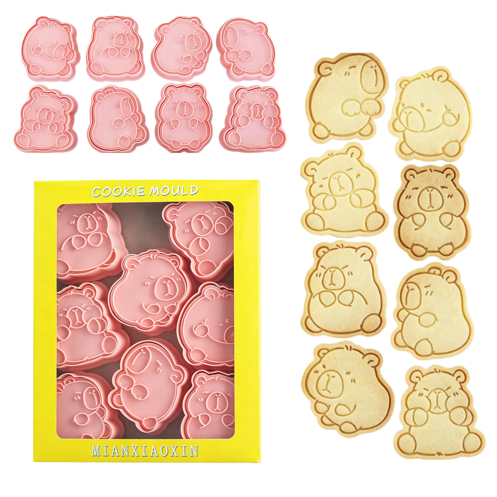 8 Pcs Capybara Cookie Cutters Set, Cute Animal Cookie Cutters 3D Cookie Stamps for Biscuits Cartoon Capybara Shape Biscuit Moulds for DIY Baking, Biscuit, Cake, Fondant Festive Decoration