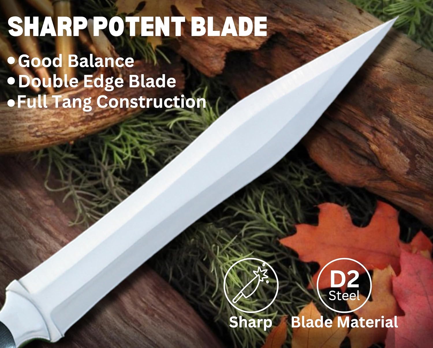 Generic Handmade D2 Steel Short Sword - Full Tang Tactical Combat Nightstalker Short Sword, Dagger Knife with Handmade Leather Sheath, Large Camping knife Gift, Black