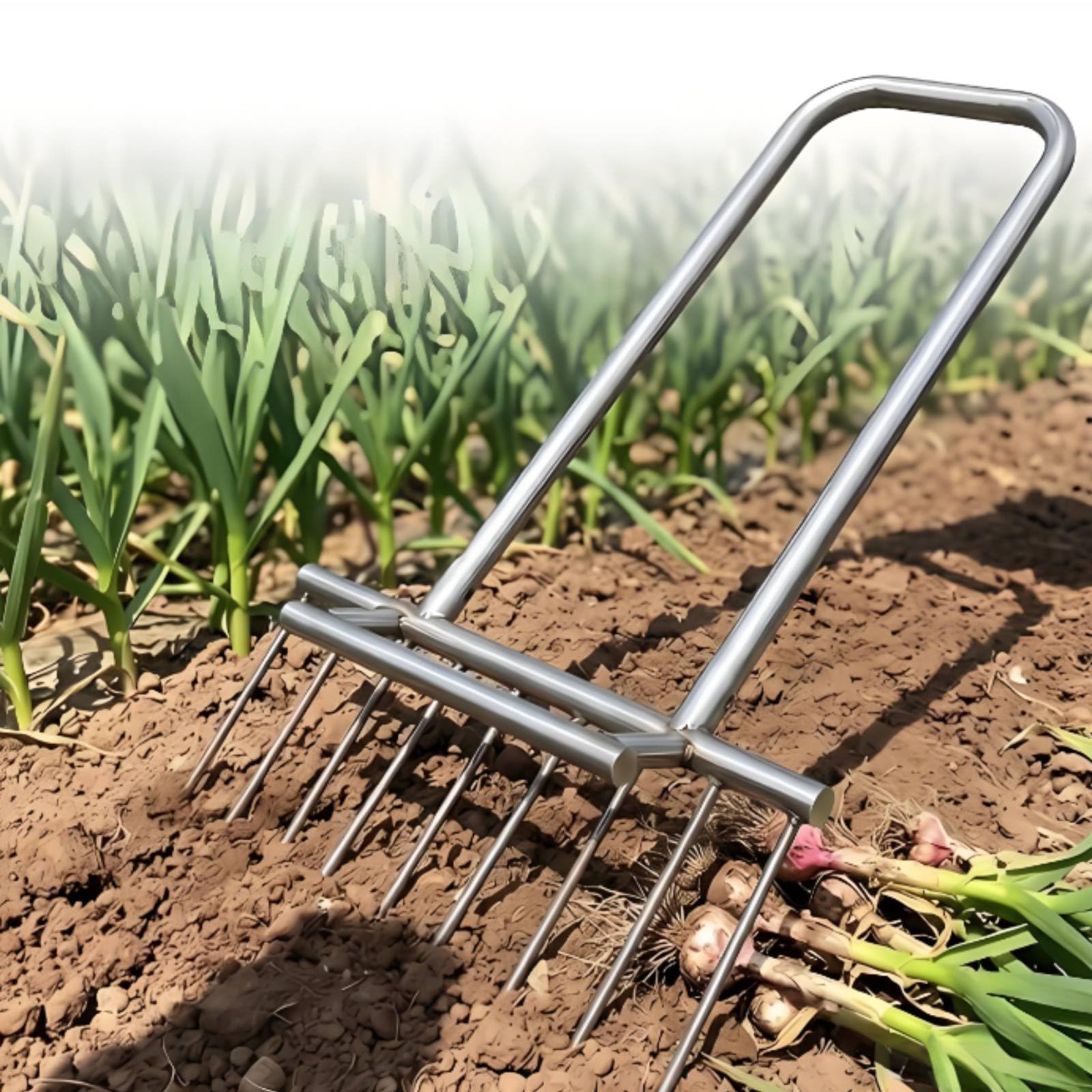 Scavo Aglio Forcone Giardinaggio Scavo Tuberi Attrezzo Colo Sollevamento Patate Testa a 9 Denti Acciaio al Manganese Lunga Durata Ergonomico Adatta per Giardini Residenziali