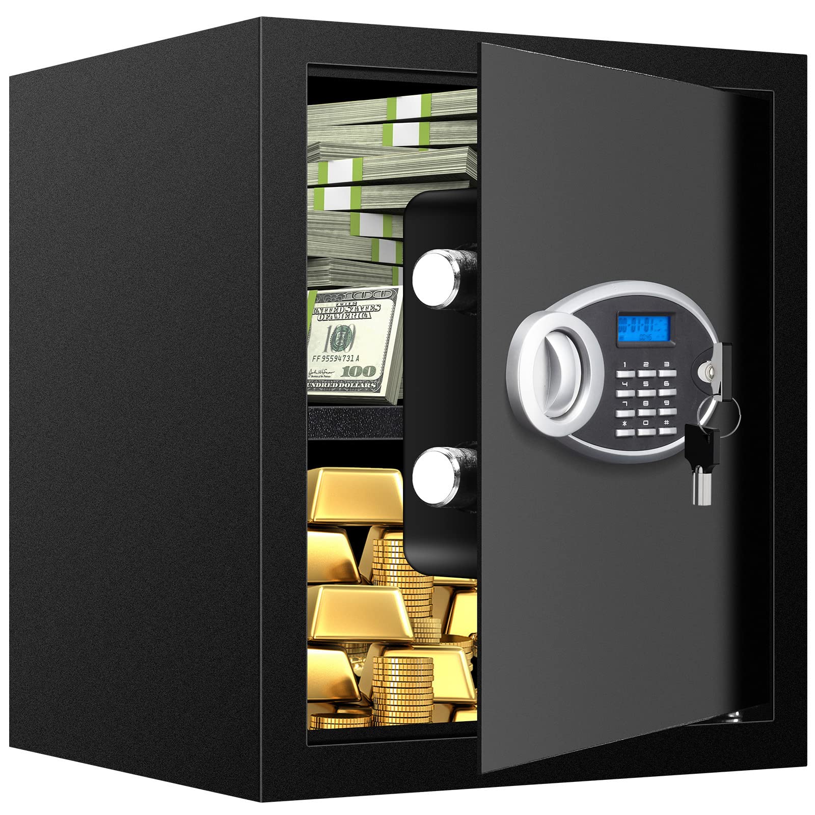 2.3 Cuft Fire Proof Safe for Home Documents, Digital Personal Security Safety Box with Electronic Keypad and Removable Shelf, Home Safe Box fireproof waterproof for Office, Hotel and Business Use