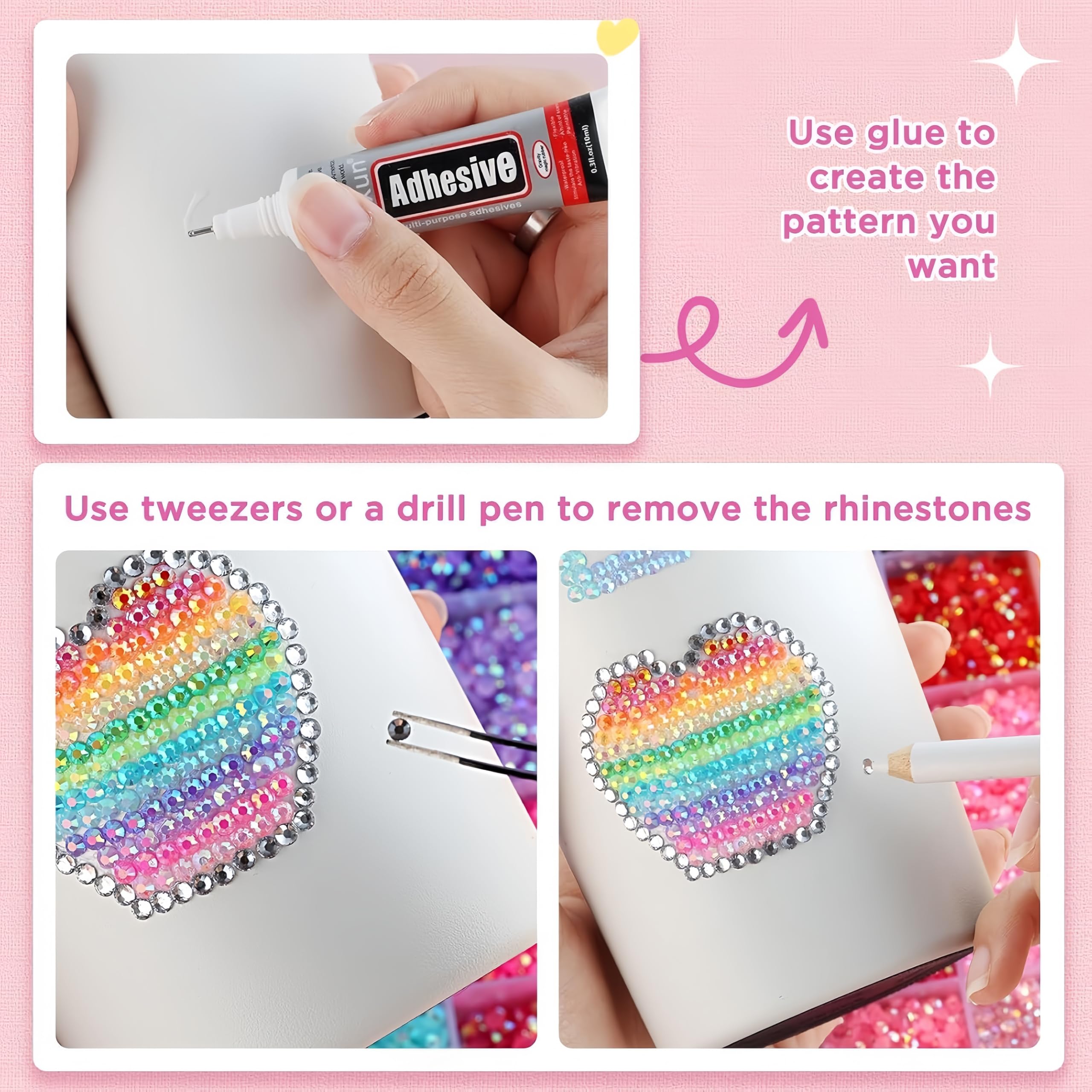 40 kolorów Zestaw Bedazzling 3mm, 32000 płaskich kryształów jelly z żywicy, zestaw DIY z pisakiem, pincetą i 3 tubki kleju do paznokci, butów, ubrań i etui telefonu (1)