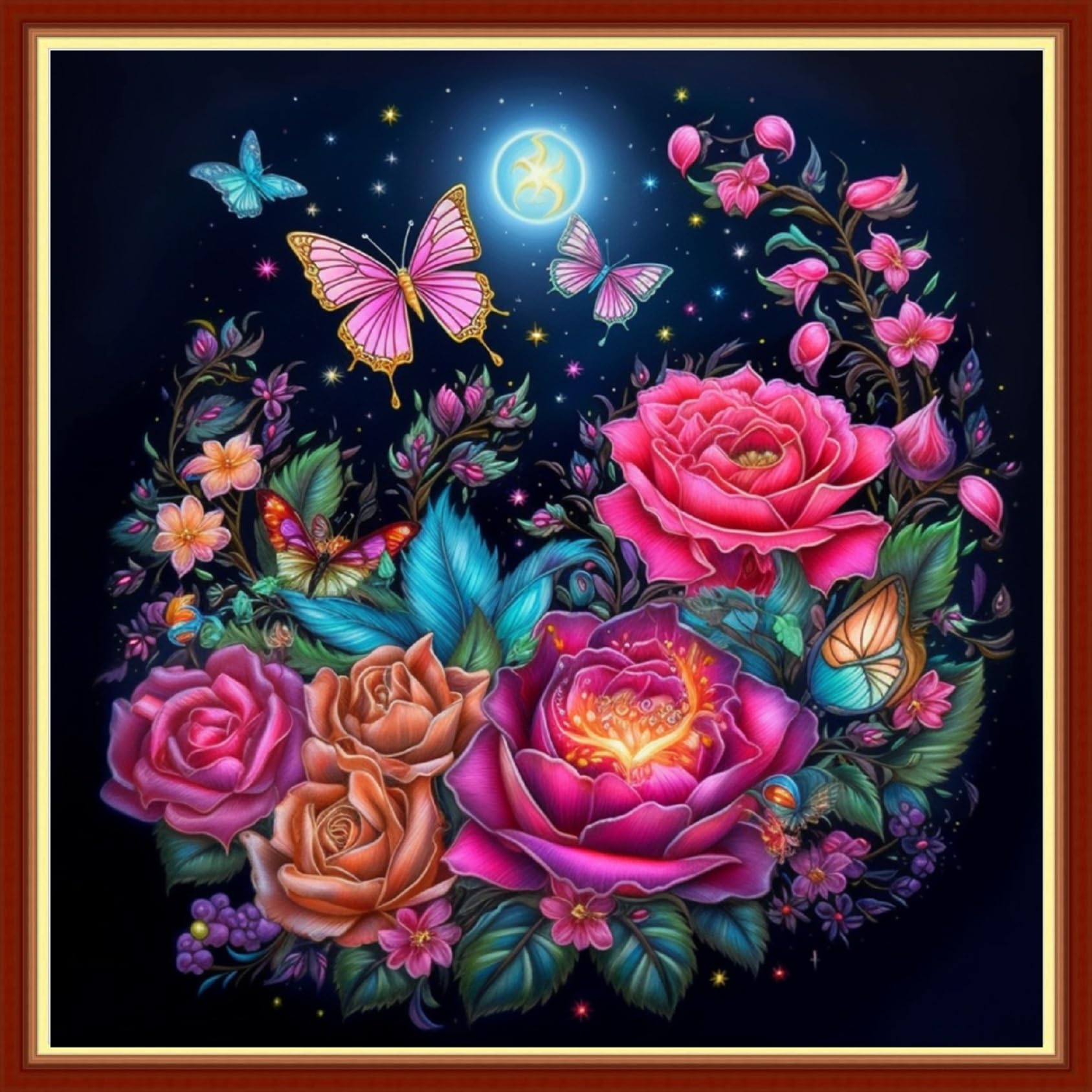 Foxhool Beginners Cross Stitch Kits Stamped Full Range of Embroidery Kits for Adults DIY Cross Stitches kit Embroidery Patterns for Needlepoint kit-Colorful Butterfly Flowers 17.7x17.7 inch